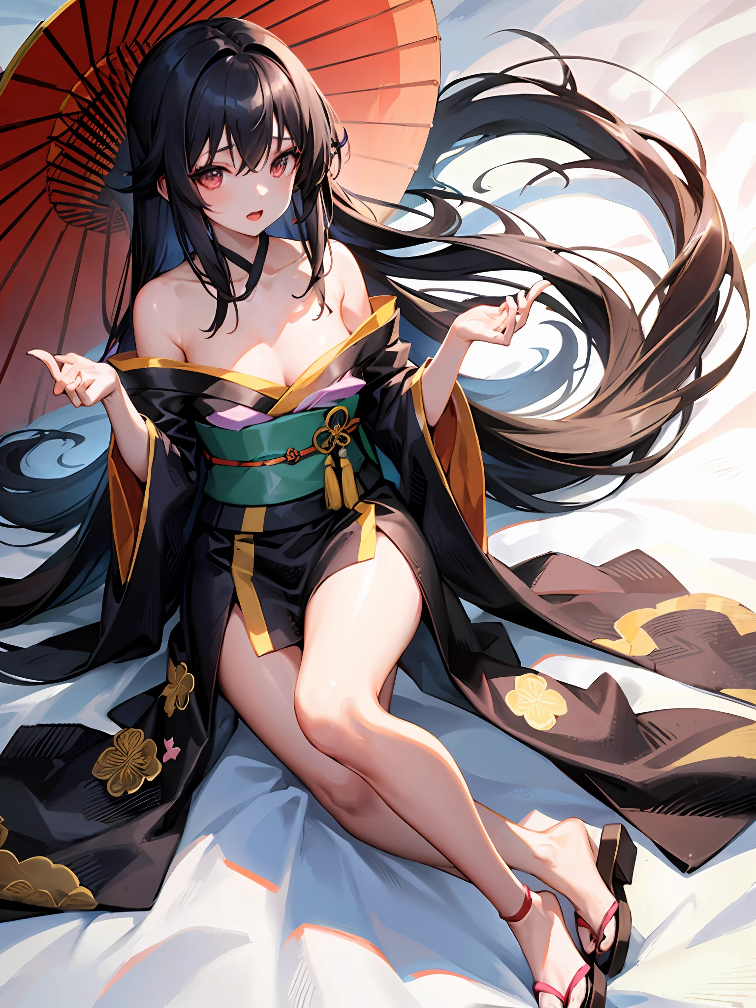 A beautiful [[beautiful Japanese]] girl with long [[long black hair]] wearing a kimono.--style Anime Girl
