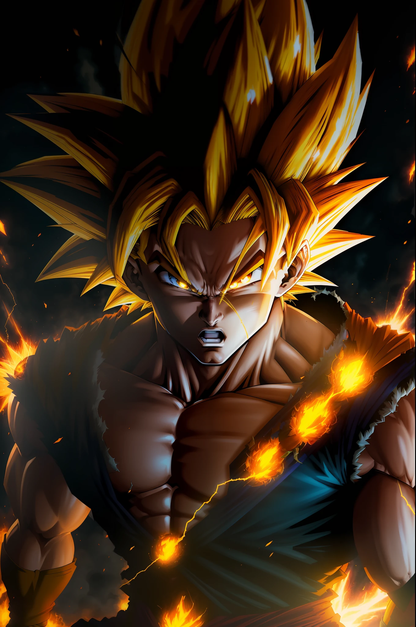 "An epic masterpiece in the comic style, showcasing the explosive power of Goku as a Super Saiyan 3 with his signature long, glowing yellow hair and the absolute best quality possible."