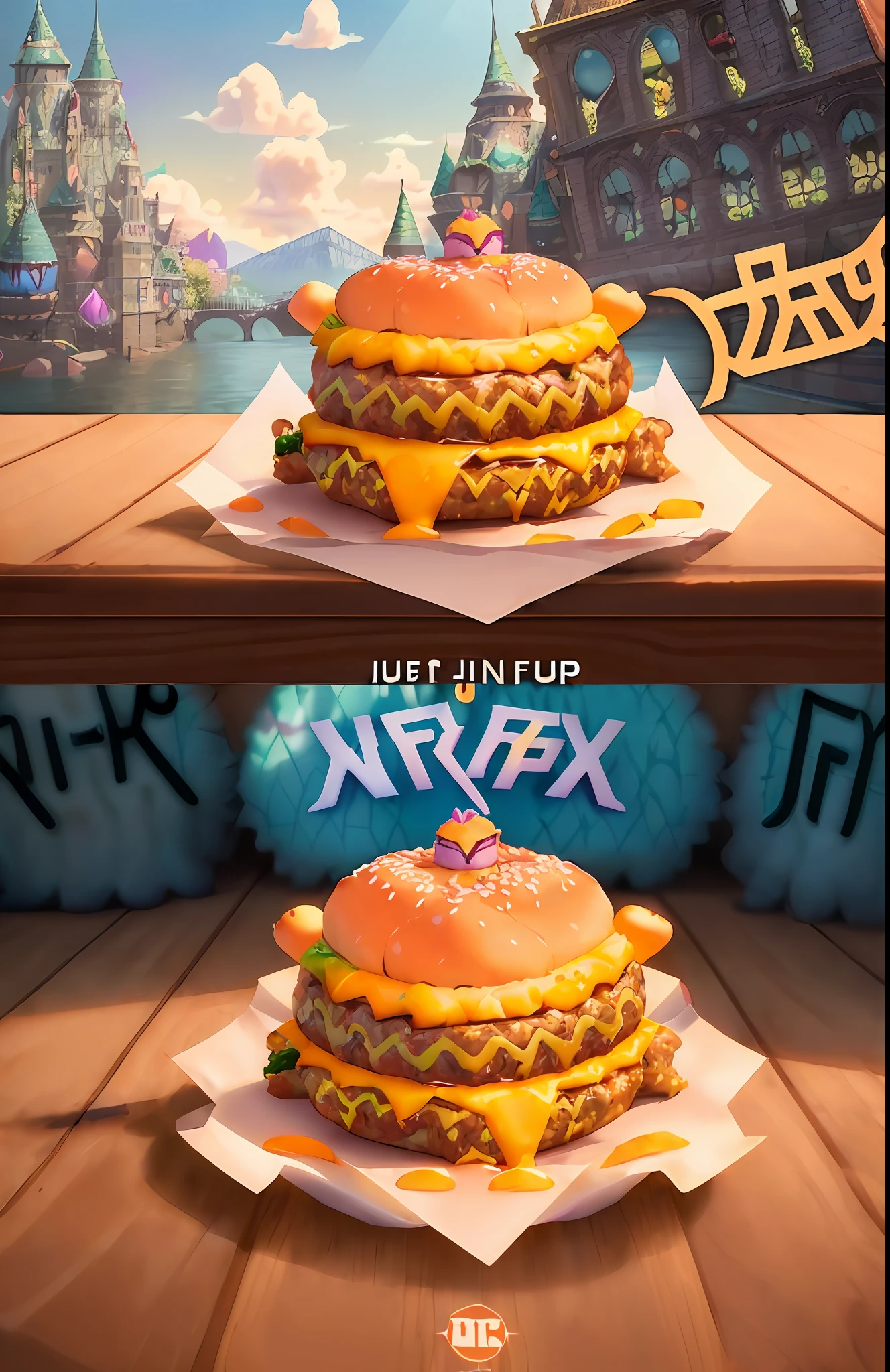 ((best quality)), ((masterpiece)), (detailed), (MOCKUP of juicy fluffy cheeseburger in fun pixar style pose:1.8), foodmade, smash, delicious, Irresistible, golden ratio symmetry, photography centered color studio, vibrant and appetizing colors, mouth-watering details, charming textures, cheerful and inviting atmosphere, against a dark background, comic style, professional color grading, photo studio window lighting, sharp focus, lighting two-tone, advertising, octane, unreal, high resolution pixar style food photography, masterpiece, ultra detailed, highly detailed, high definition, perfect composition, intricate, cute and beautiful, sharp features, pixar style commercial photography , beautiful detailed intricate octane insanderization pixar-style artstation trending, award-winning photography, sharp details, high resolution, stock photo, all pixar-style, (fantasy illustration: 1.3), (high resolution: 1.2)