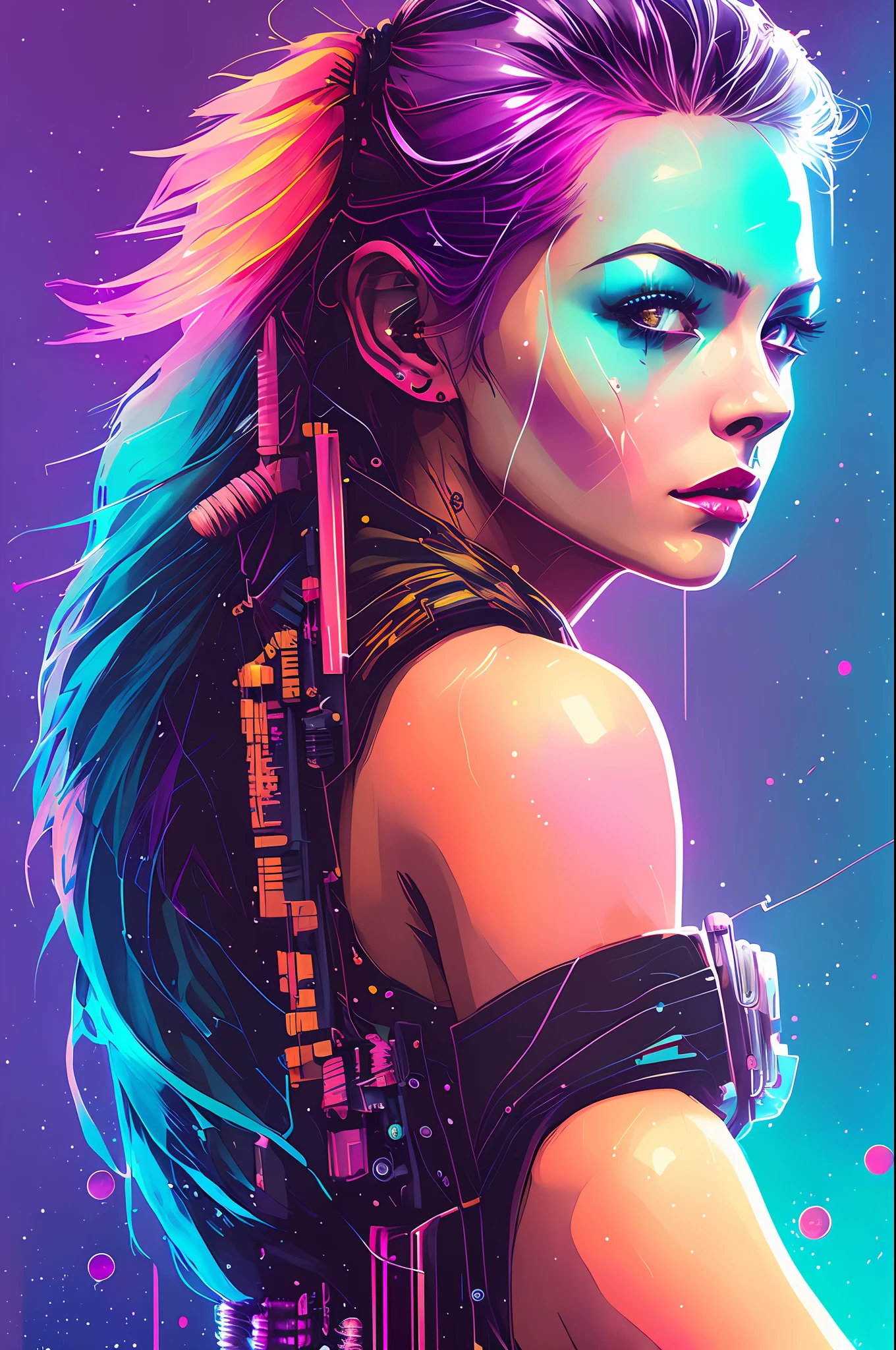 snthwve style nvinkpunk Beautiful woman as delirium from sandman, (hallucinating colorful soap bubbles), by jeremy mann, by sandra chevrier, by dave mckean and richard avedon and maciej kuciara, punk rock, tank girl, high detailed, 4k, RTX