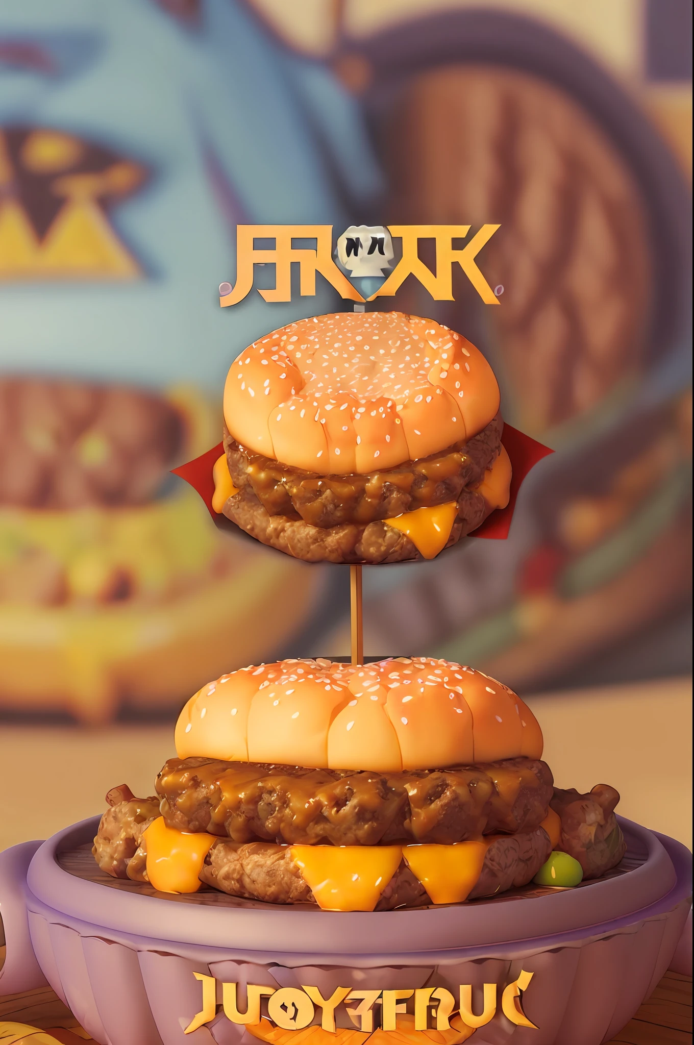 ((best quality)), ((masterpiece)), (detailed), (MOCKUP of juicy fluffy cheeseburger in fun pixar style pose:1.8), foodmade, smash, delicious, Irresistible, golden ratio symmetry, photography centered color studio, vibrant and appetizing colors, mouth-watering details, charming textures, cheerful and inviting atmosphere, against a dark background, comic style, professional color grading, photo studio window lighting, sharp focus, lighting two-tone, advertising, octane, unreal, high resolution pixar style food photography, masterpiece, ultra detailed, highly detailed, high definition, perfect composition, intricate, cute and beautiful, sharp features, pixar style commercial photography , beautiful detailed intricate octane insanderization pixar-style artstation trending, award-winning photography, sharp details, high resolution, stock photo, all pixar-style, (fantasy illustration: 1.3), (high resolution: 1.2)