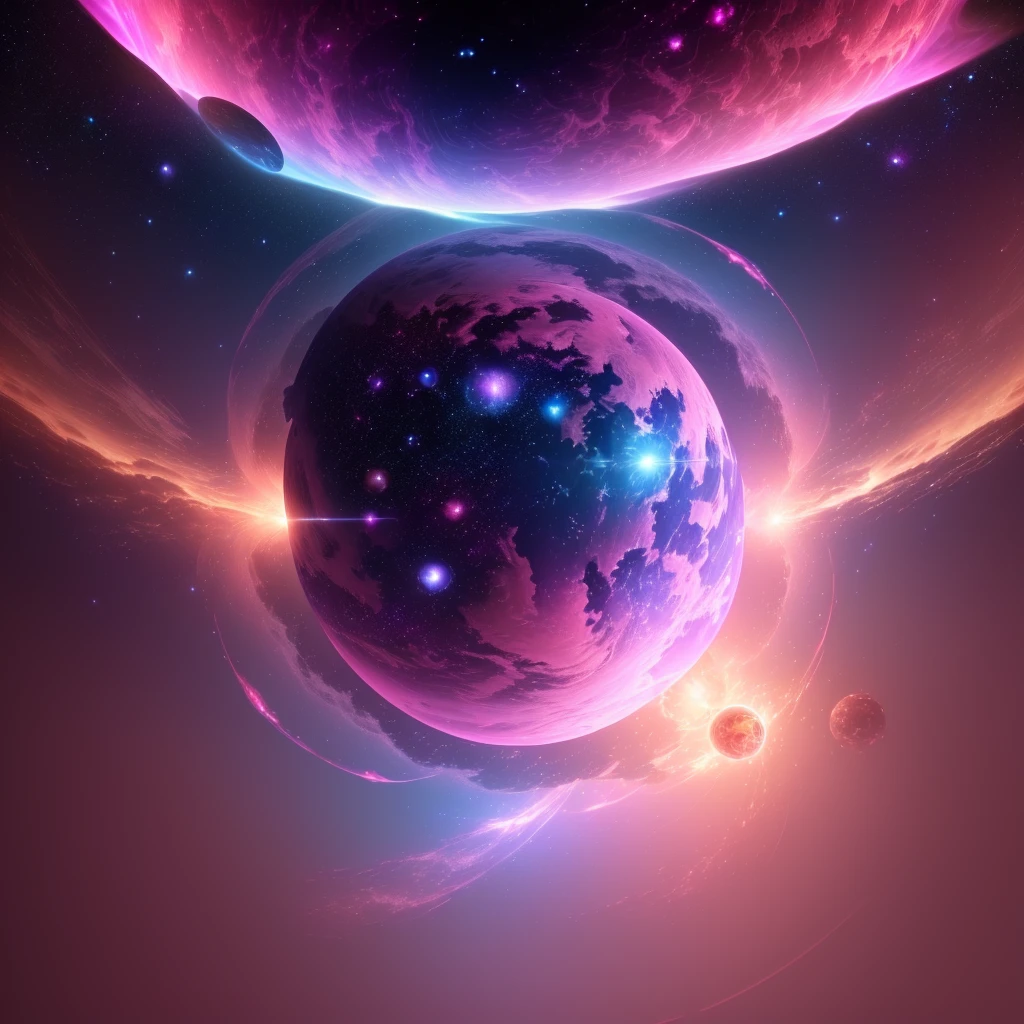 (extremely detailed CG unity 8k wallpaper, masterpiece, best quality, ultra-detailed), (best illumination, best shadow, an extremely delicate and beautiful), space theme, pink and blue nebula, seamless, (eye planet)