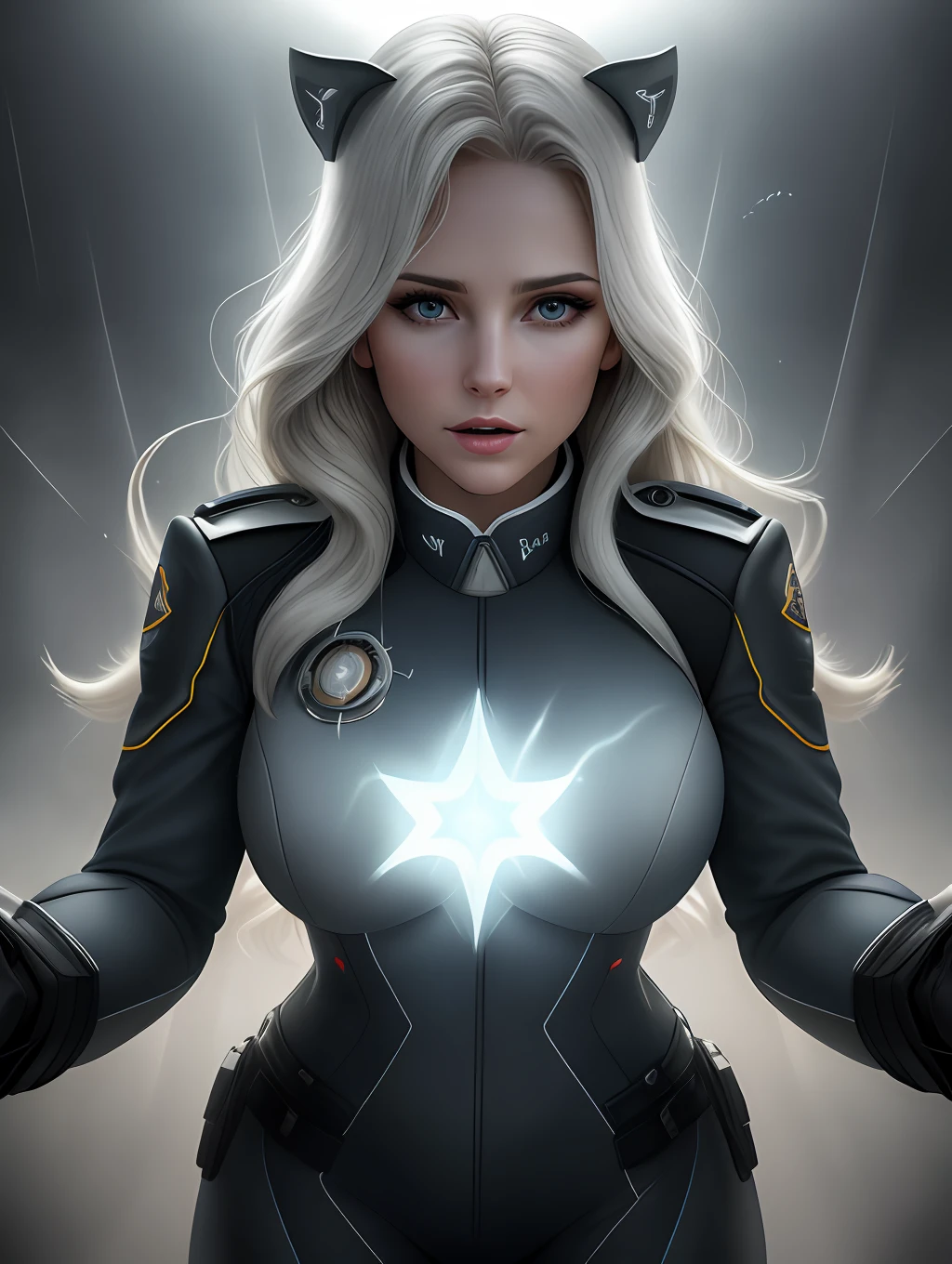 Character storms in realistic version, sexy, transparent pasted uniform, rays coming out of the eyes and hands, Full HD 8K, maximum resolution, ultra detailed and realistic image, RAW style