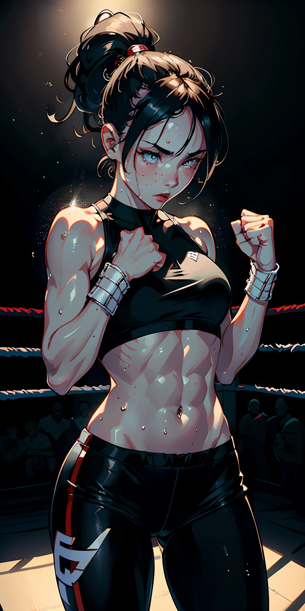 (original) , (very detailed wallpaper) , (best quality) , (masterpiece) , photographic reality, realistic, very detailed illustrations, (1 girl) , beautiful eyes, (delicate face) , perfect detail, (best lighting) , (super complex details) ,
(boxing girl) , (aggressive punching) , sweat, heavy breathing, (oppressive attack) , (boxing ring) , athletic shorts, perfect detail, perfect fingers, perfect limbs, impact, (shiny skin) , abs, muscles, waistline,boxing shorts, fist fight, black hair, high ponytail, very long hair,
4K unified, (super detailed CG: 1.2) , (8K: 1.2) , realistic, octane rendering