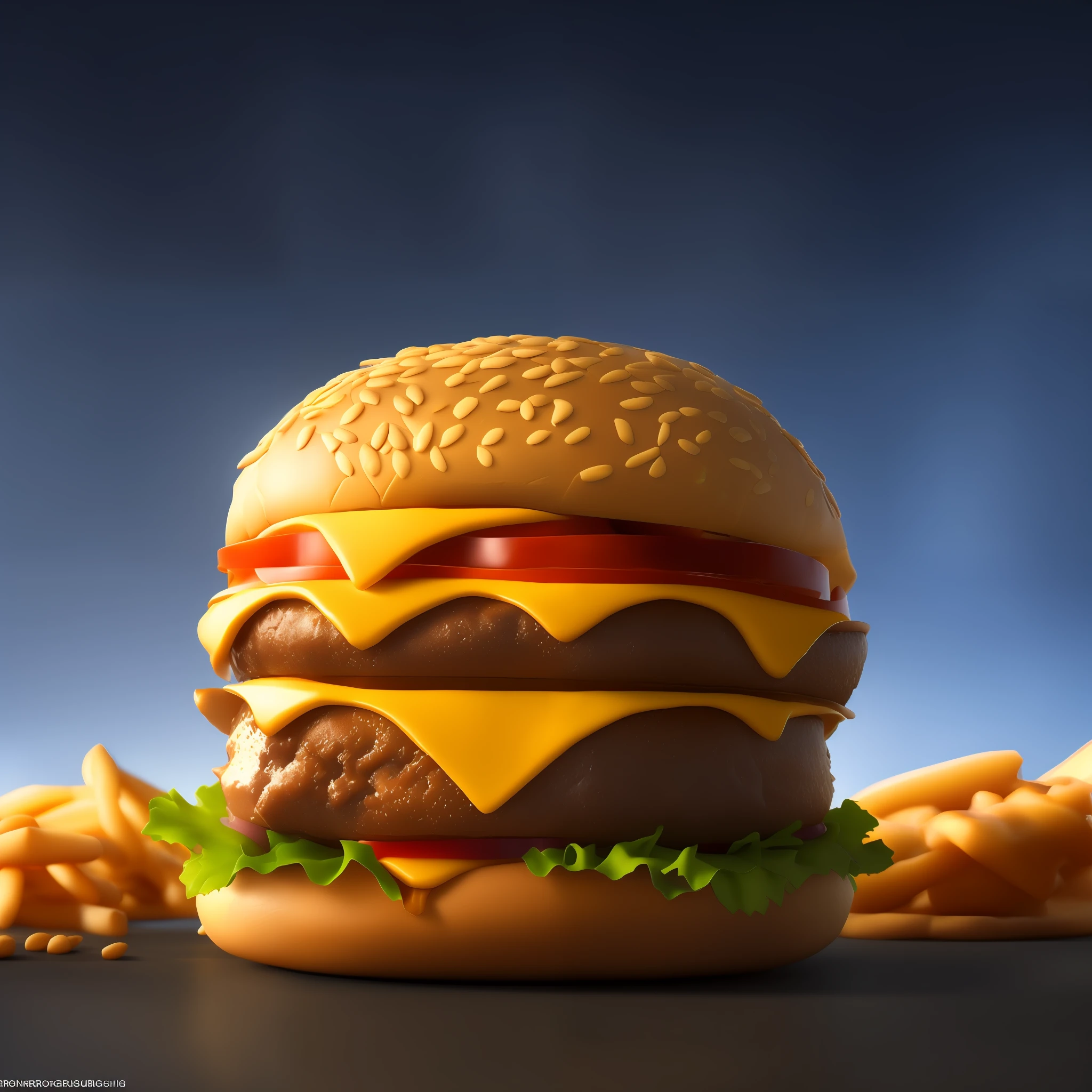 ((best quality)) (detailed)(juicy cheeseburger, vibrant and appetizing colors, mouth-watering details: 1.8) against dark background, professional color grading, centered, window lighting, sharp focus, advertising, octane, unreal, high resolution food photography, masterpiece, ultra detailed, highly detailed, high definition, perfect composition, intricate, cute and beautiful, award winning photography, sharp details, high resolution, all in pixar style, (high resolution and sharp :1.4)
