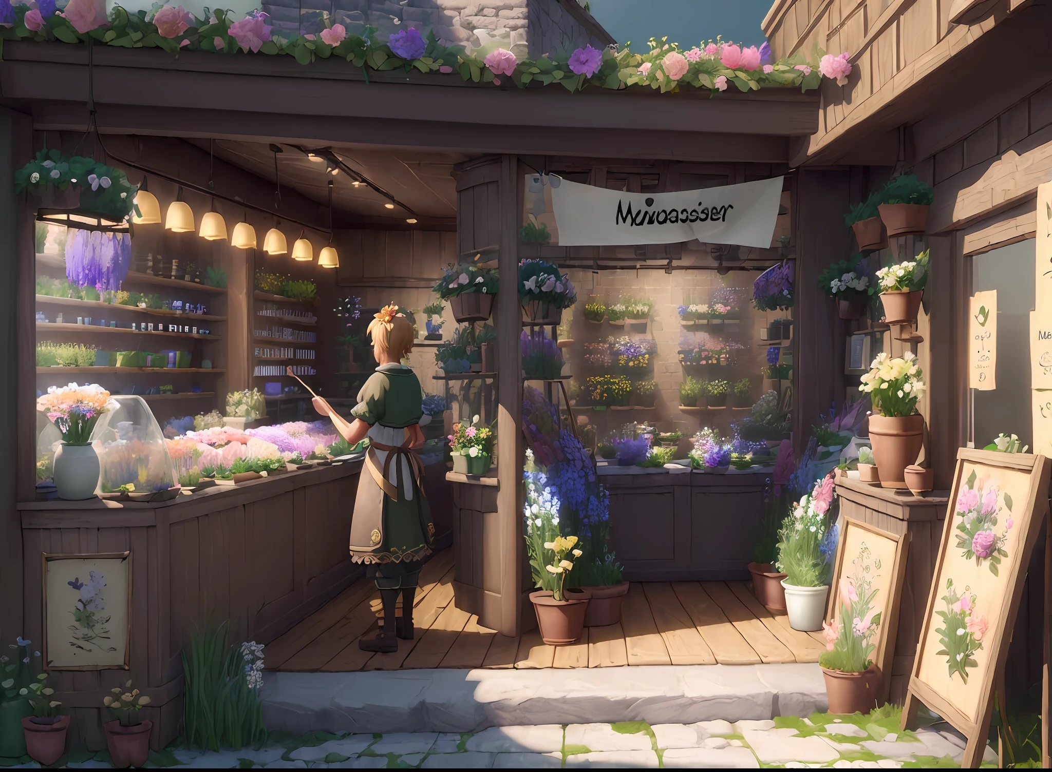 (((Masterpiece))), best quality, ultra-detailed CG unity 8k wallpaper fantasy flower shop