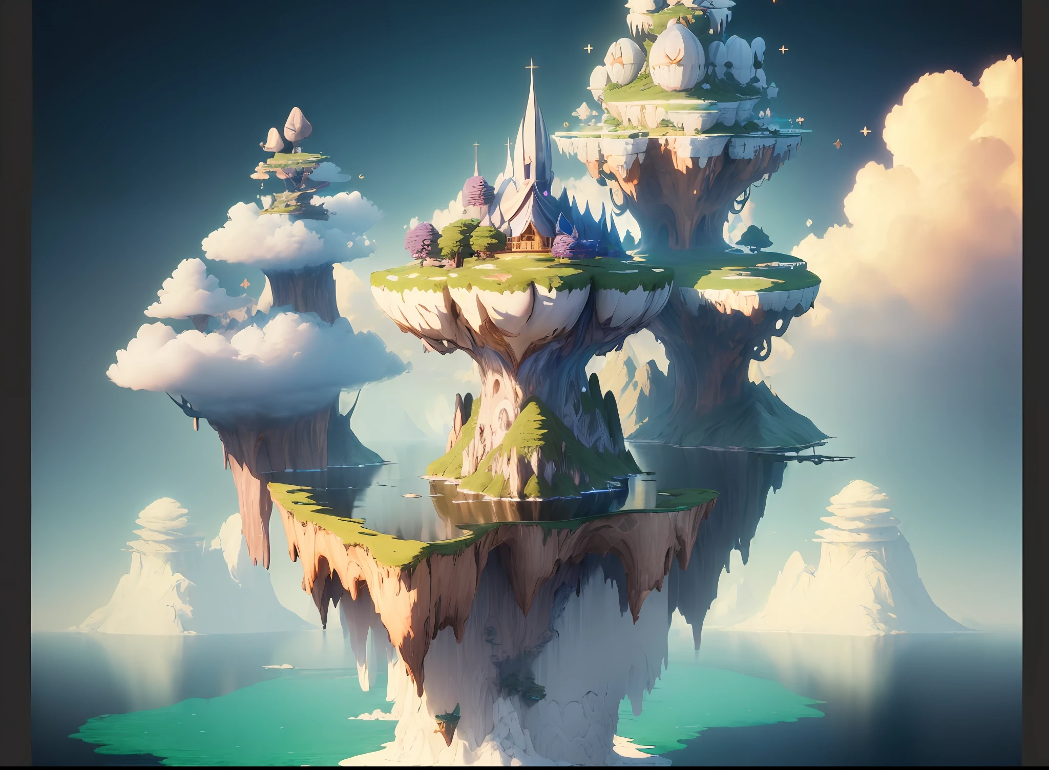 (((Masterpiece))), best quality, ultra-detailed CG unity 8k wallpaper floating islands