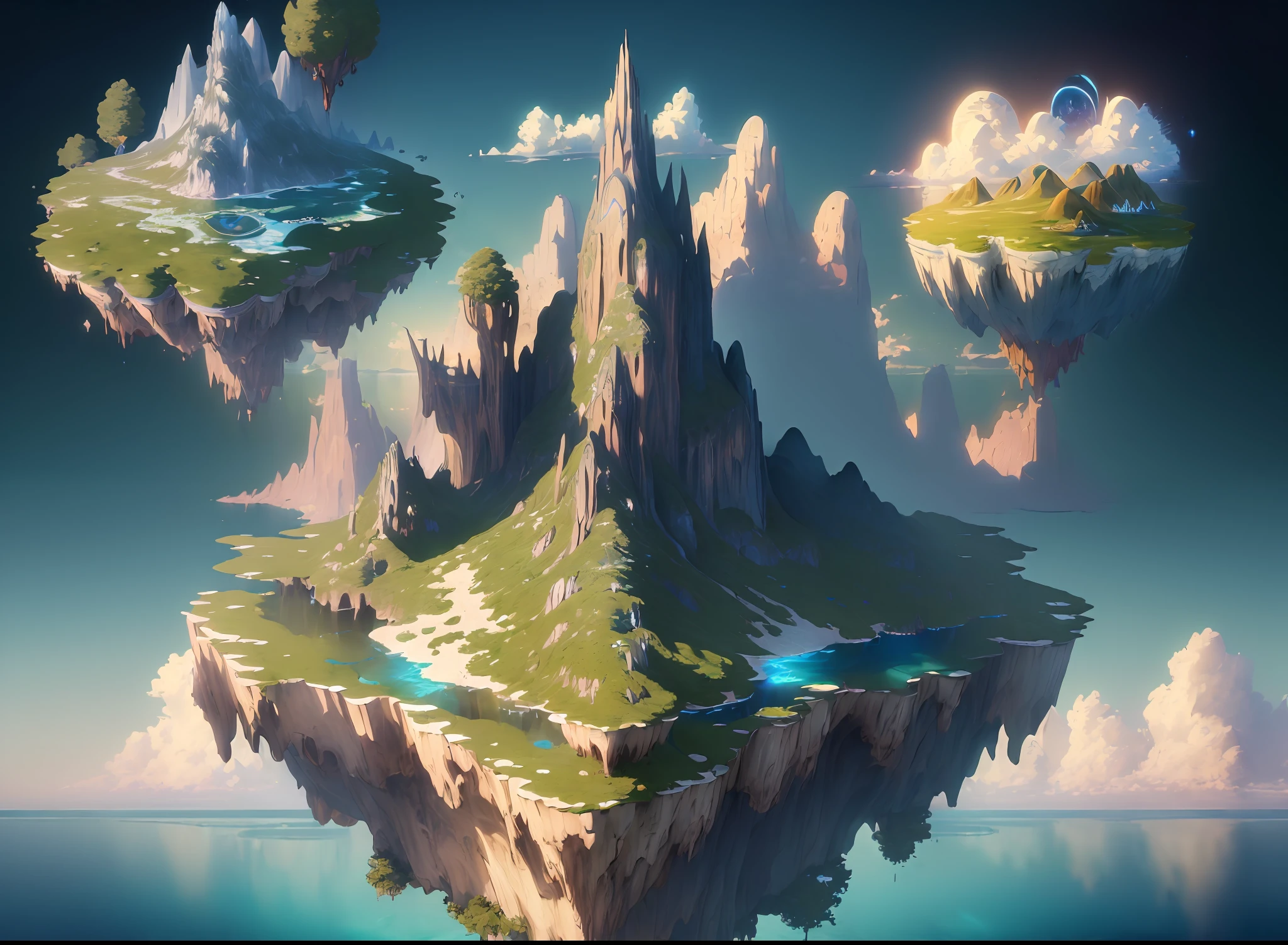 (((Masterpiece))), best quality, ultra-detailed CG unity 8k wallpaper floating islands