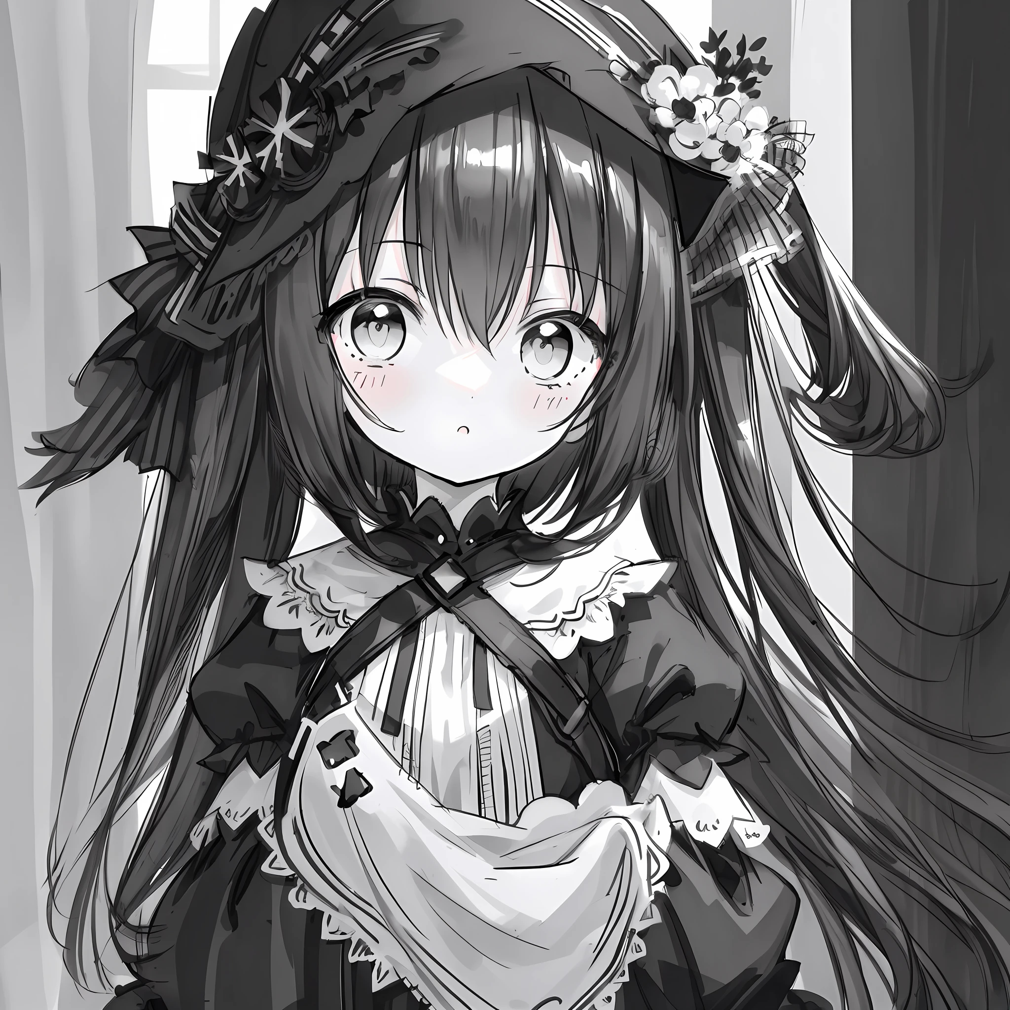 "Black and white painting, fine black and white lines, excellent details, cute ."
