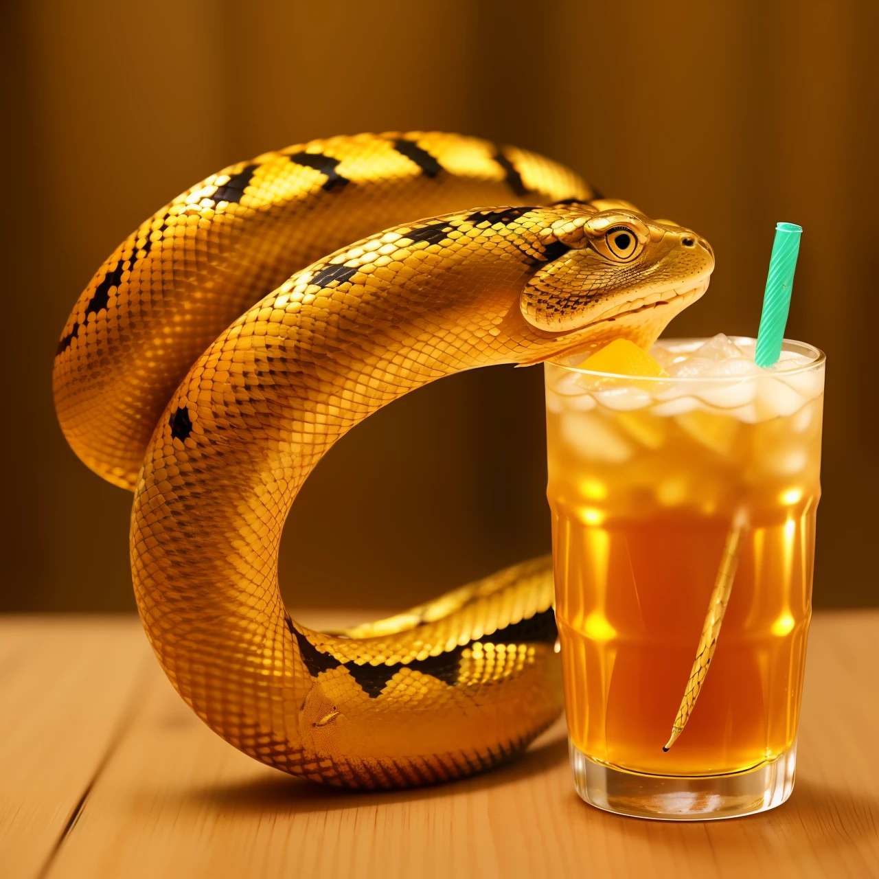 gold rattlesnake, drinking soda