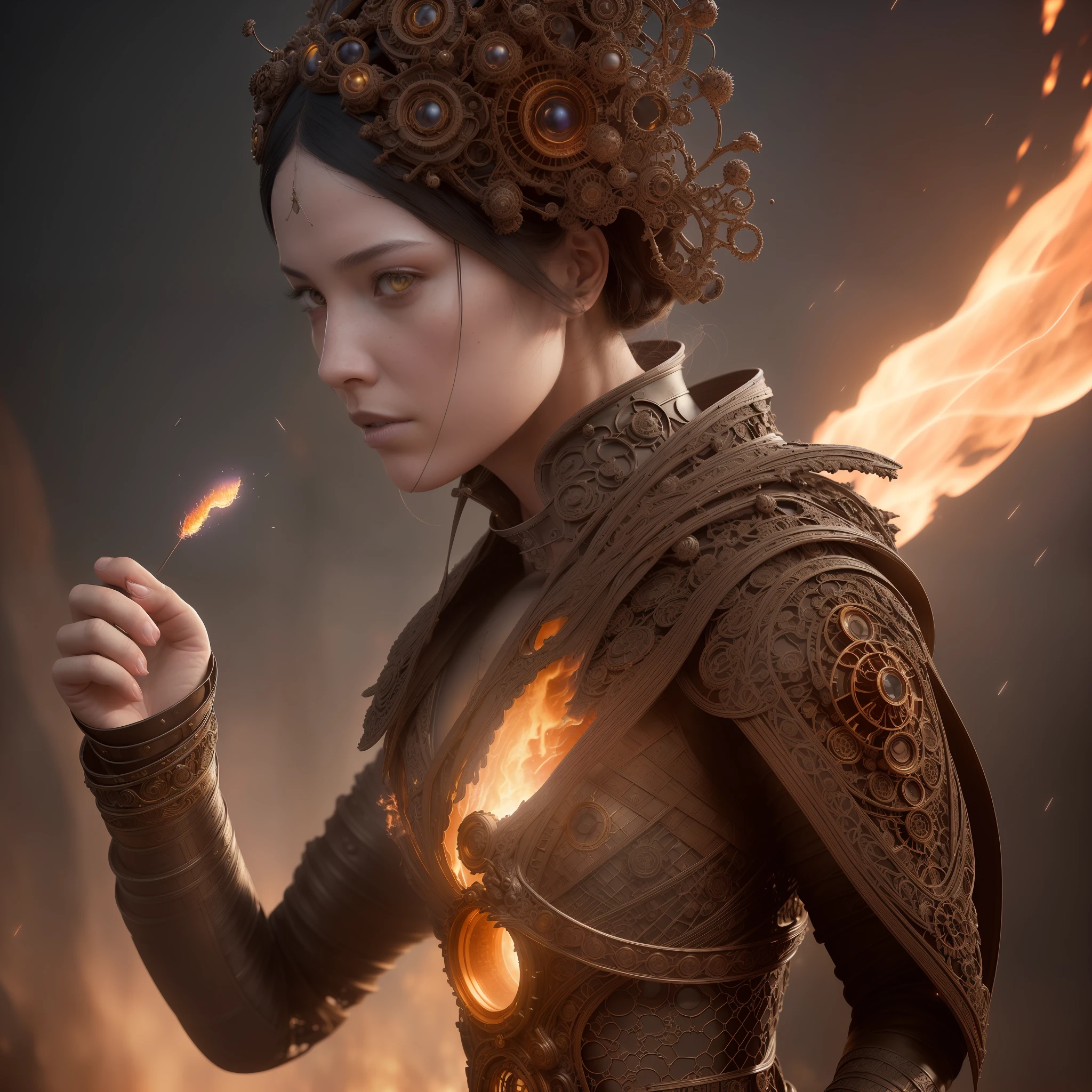 gentle light, model photo production,he pyromancer of the twenty-first century a fiery black hole, ((intricate details)), hdr, ((intricate details, hyperdetailed)), art by greg rutkowski and artgerm, soft cinematic light, adobe lightroom, photolab, hdr, intricate, highly detailed, ((((depth of field))))