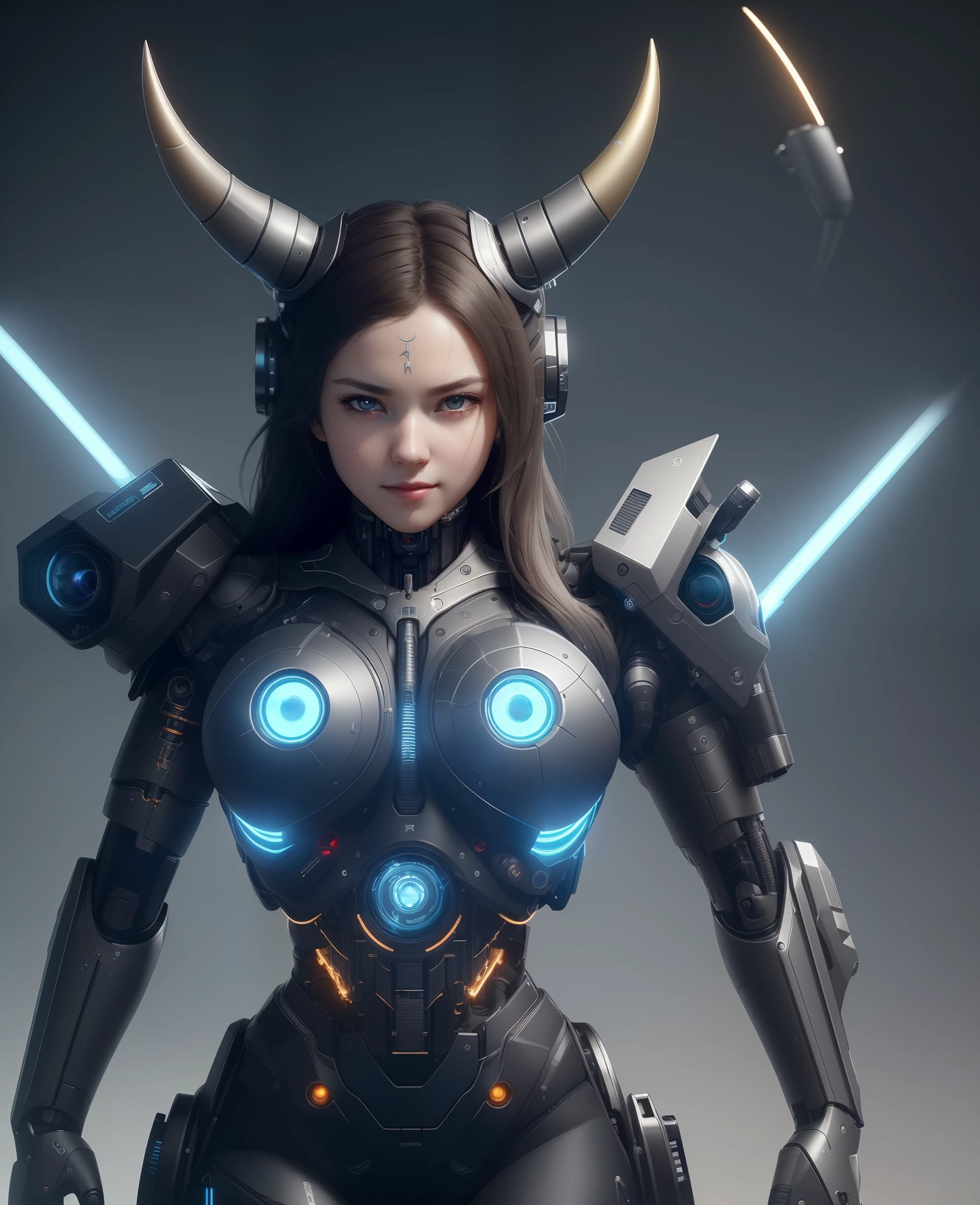 Masterpiece, Best Quality, (Unified Extremely Detailed 8k CG Wallpaper), (Best Quality), (Best Illustration), (Best Shadow), Cute Cyborg With Leaking Horns, Isometric 3D, Octane Rendering, Ray Tracing , ultra detailed