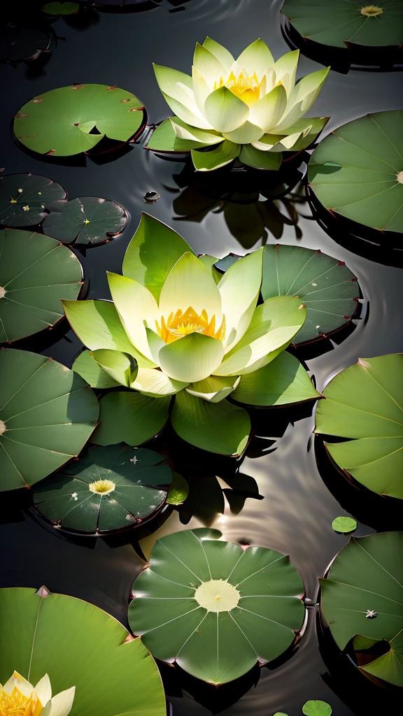 A masterpiece, exquisite. In the depths of the lotus pond, there are a few lotus leaves in the pond. The texture of the lotus leaf is clear, at night, 1 frog on the lotus leaf, lotus flower, Chinese arch bridge