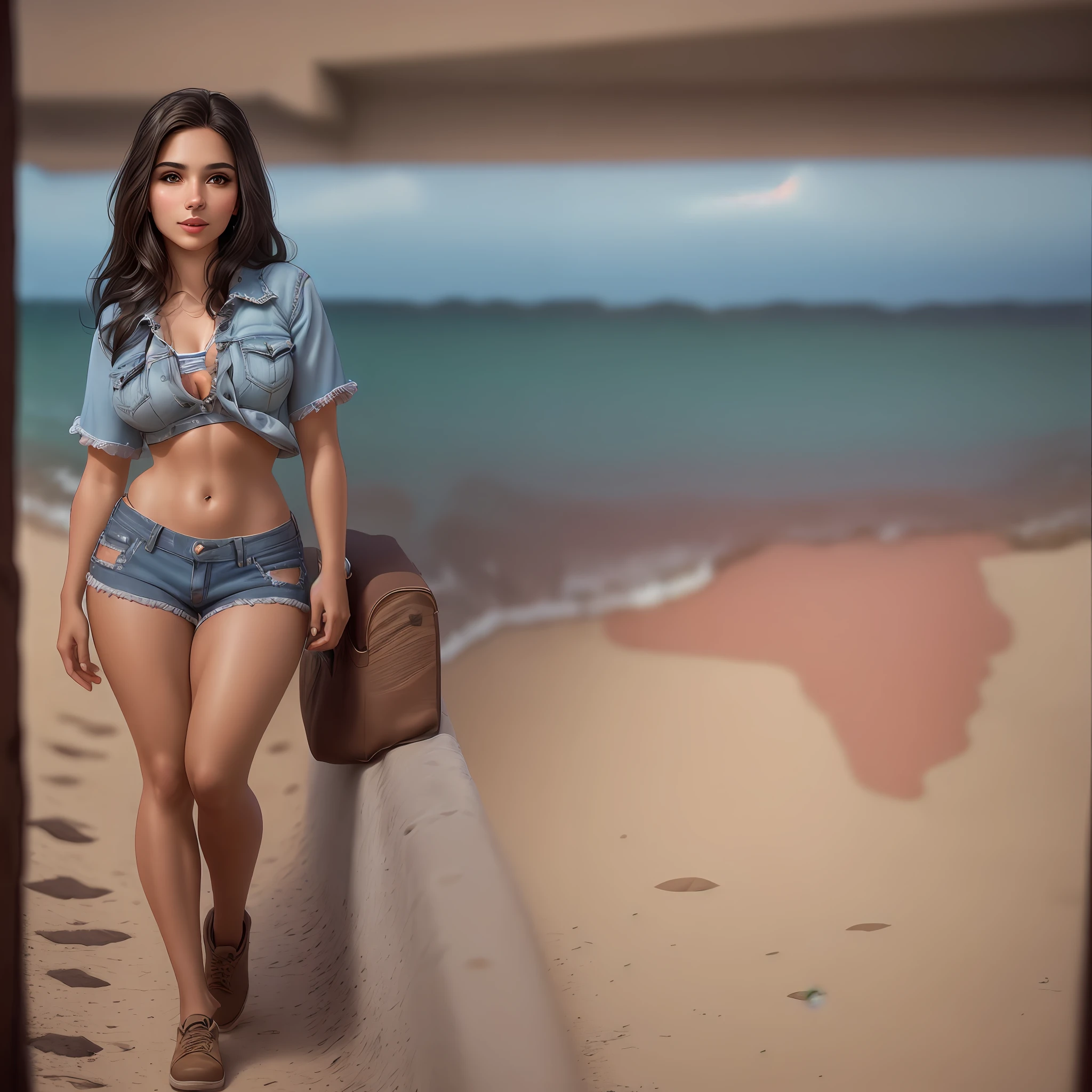 pretty latina woman in her early 20s, in short denim shorts, (((full body))). 4k resolution, perfect body, perfect face, super detailed, hyper detailed maximum realistic skin, (professional photography),