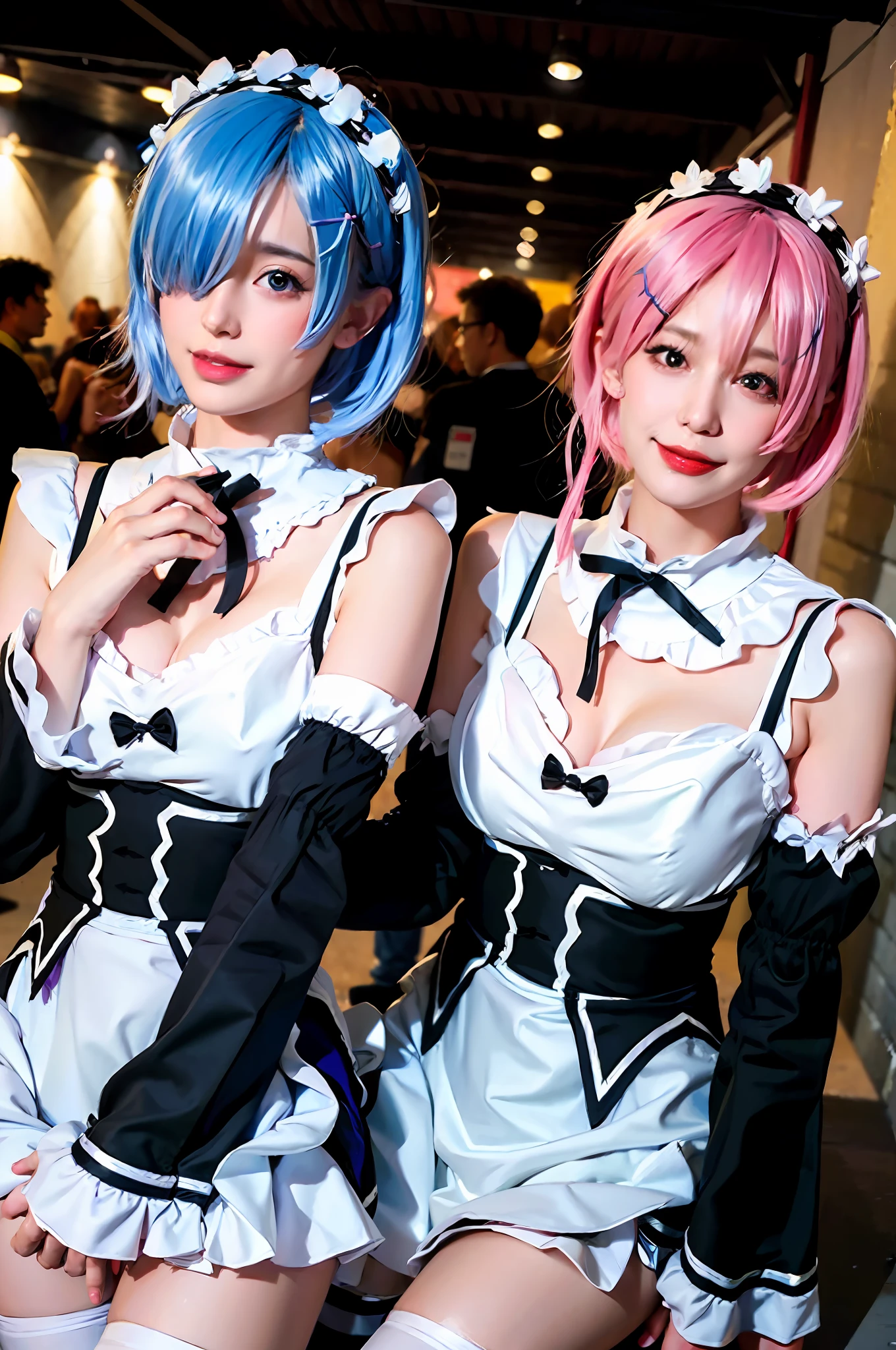 (highly detailed CG unity 8k wallpaper), (masterpiece), (highest quality), (portrait), (best illustration), (best shadow), (realistic:1.4), 1girl on street, Kpop idol,sexy,school uniform, Swimsuit}, {temptation}, (Seiko, more than the crowd, more people), bunny girl, cafe, {desirable smile}, selling, pictorial,