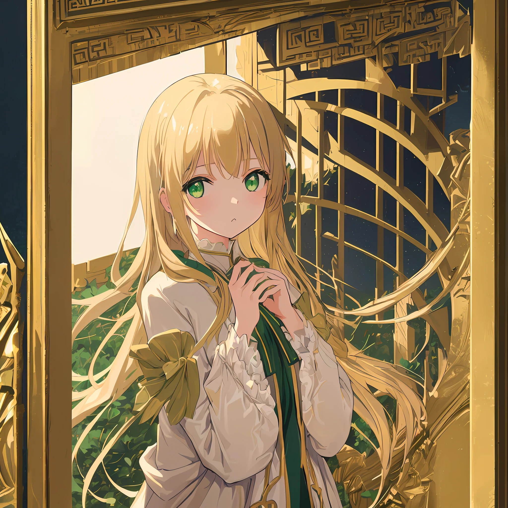 "(((absurdres))), (((best quality))), portrait, digital art, (trending on ArtStation), ((1girl)), ((green shiny eyes)), star-shaped eyes, beautiful, (beige blonde long hair), (((greek clothing))):0.9".