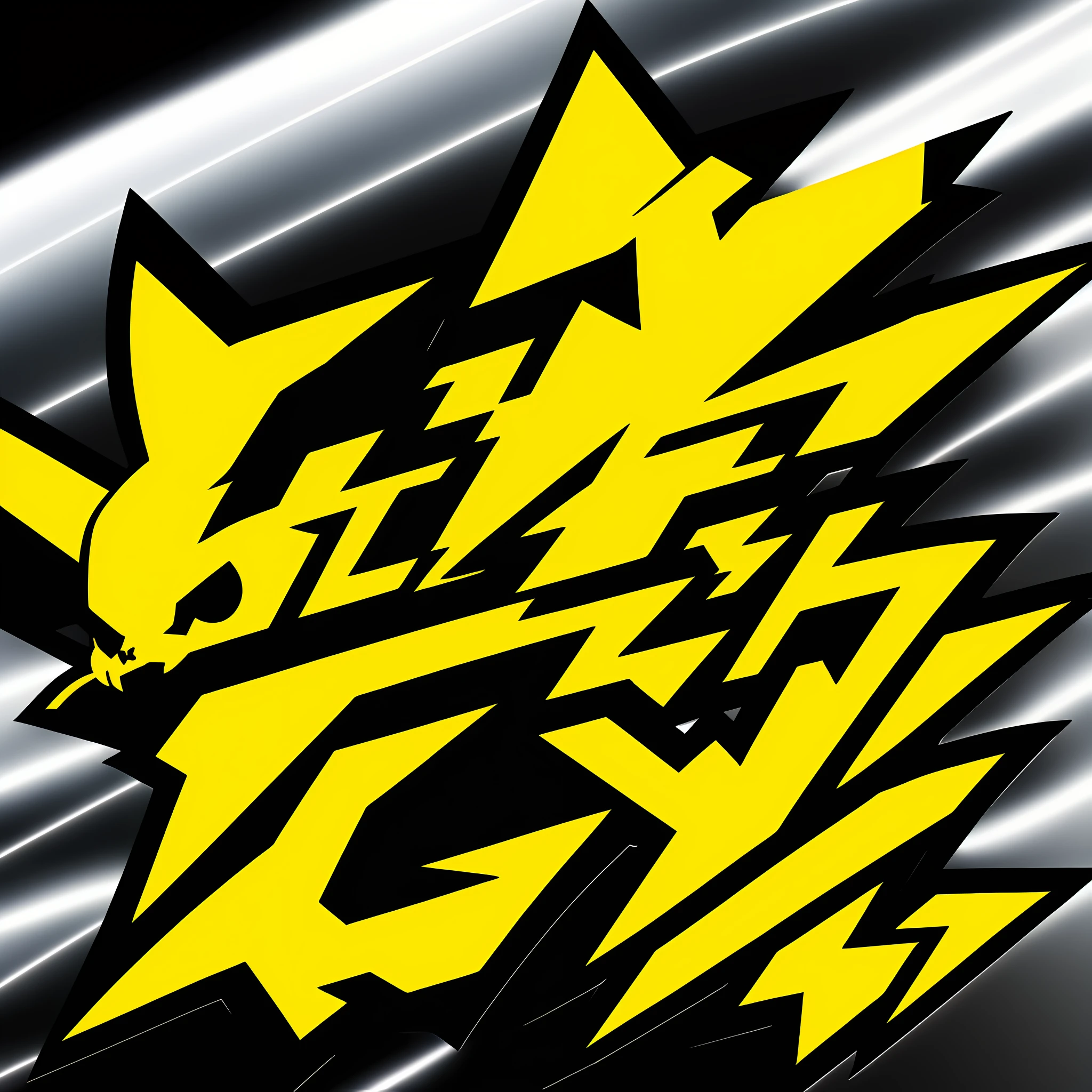 A LOGO IN FLAT STYLE, OF LIGHTNING OR THUNDER IN YELLOW COLOR AND HIGHLIGHT IN BLACK. ON WHITE BACKGROUND WITH HIGH RESOLUTION, DETAILED LIGHTING AND THUNDER, ANIME ART STYLE. ESPORT TEAM ART, STICKER DESIGN, FANART, STICKER CONCEPT DESIGN, REFERENCE PIKACHU