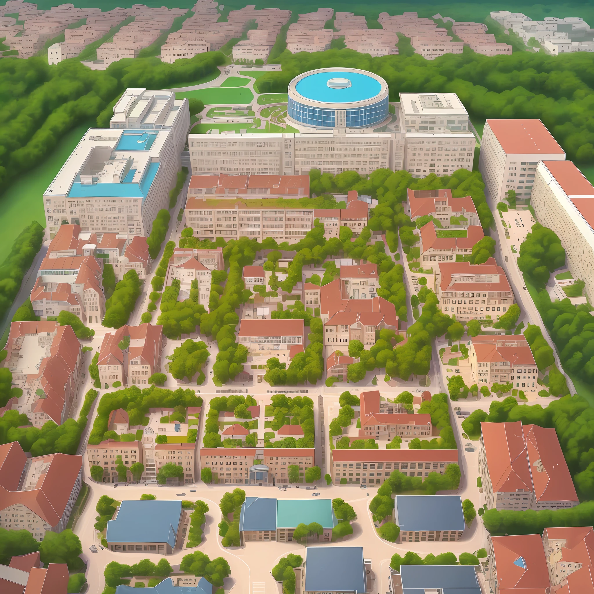 The high-definition cartoon map of the elementary school is a colorful and vibrant image that captures the essence of a fun and welcoming learning environment. Each building and area of the school is depicted in a whimsical style, with exaggerated details and playful flair. The map includes the classrooms, library, gymnasium, cafeteria, playground, and outdoor areas. Each area is clearly labeled with fun illustrations that make it easy for anyone to navigate the school. The colors are bright and eye-catching, making the map an inviting and exciting addition to any school brochure or website.