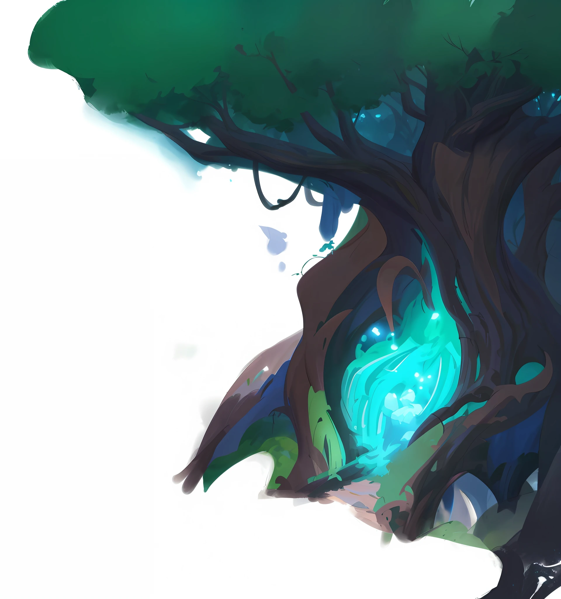there is a painting of a tree with a glowing light in it, painted as a game concept art, background art, torchlight. sketch art. roots, stylized concept art, dota 2 concept art, environment concept, 2d concept art, magic tree, color study, stylized painting, low detailed. digital painting, digital painting concept art, concept art!