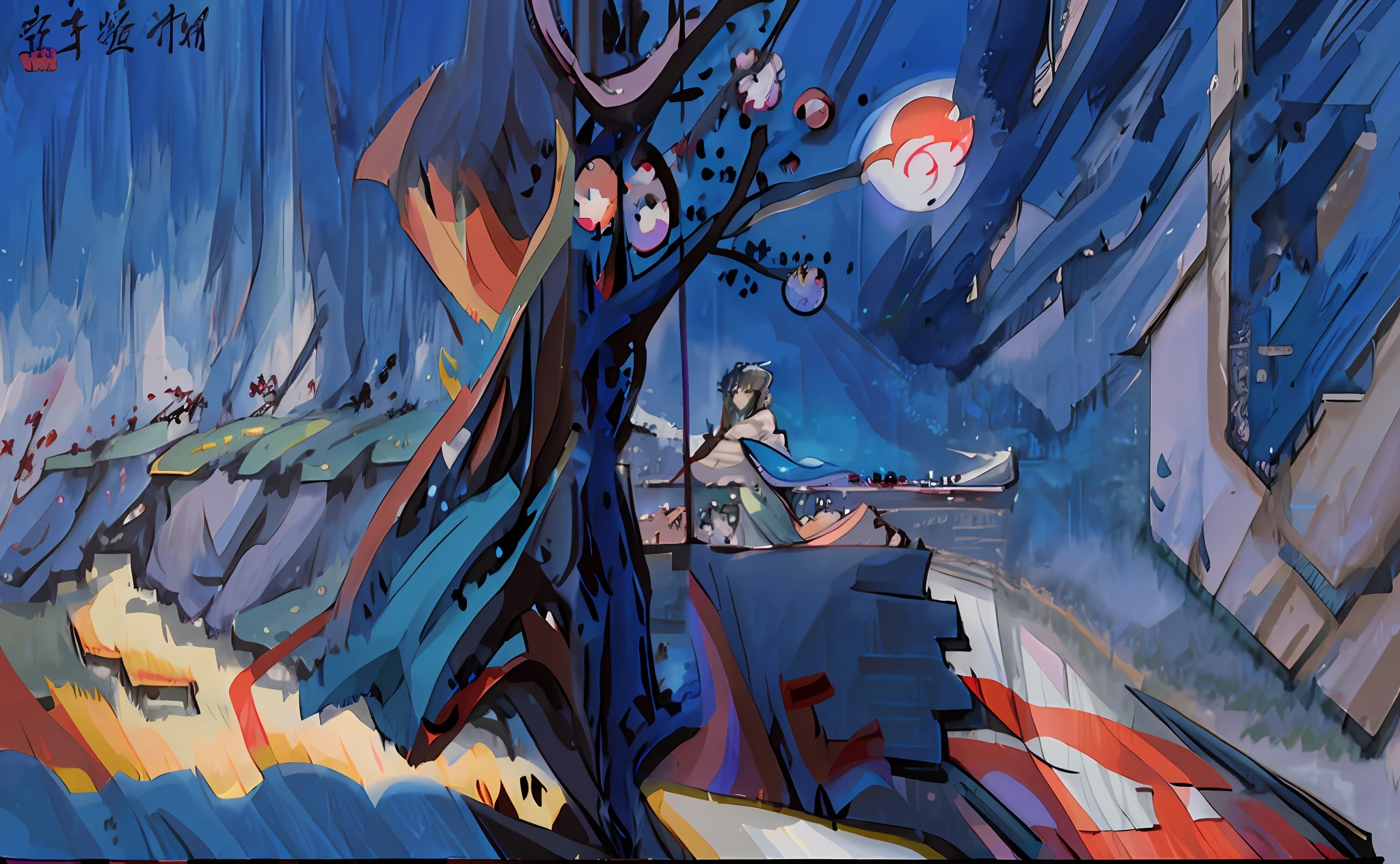 painting of a woman in a long dress standing in a field, a digital painting by Shitao, pixiv contest winner, fantasy art, from touhou, anime style 4 k, anime fantasy illustration, touhou character, anime fantasy artwork, onmyoji detailed art, painted in anime painter studio, made with anime painter studio, touhou project, anime abstract art