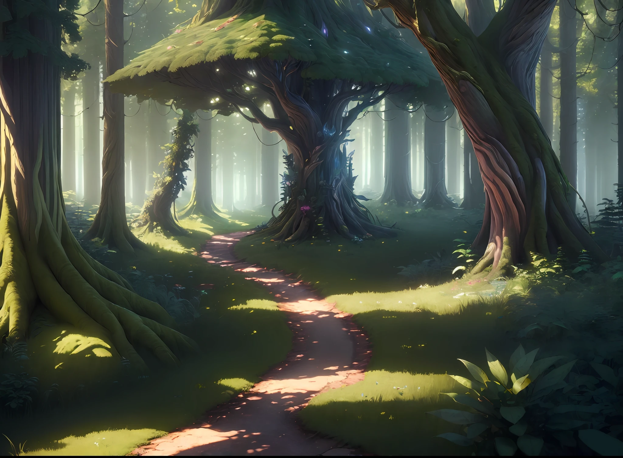 (((Masterpiece))), best quality, ultra-detailed CG unity 8k wallpaper fantasy forest