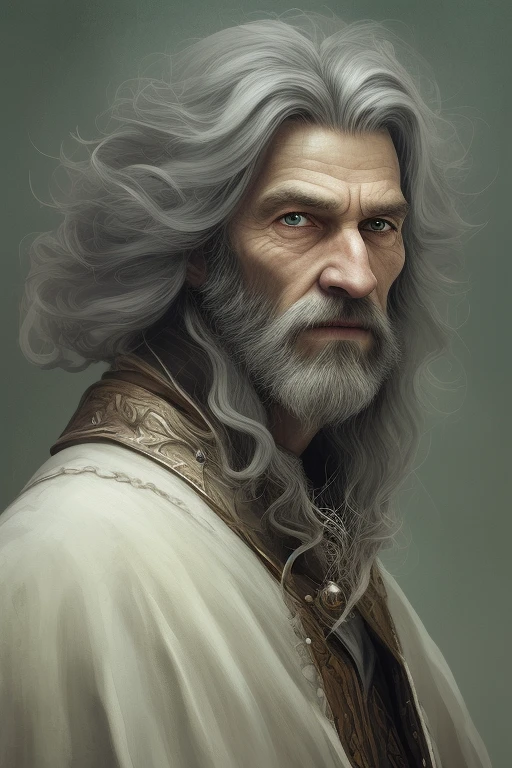 a close up of a man with a long white hair and a beard, fantasy rpg symmetrical portrait, male wizard, portrait of a wizard, closeup portrait of an mage, portrait of fin wildcloak, portrait of emperor of mankind, portrait of a mage, portrait of merlin, epic rpg portrait, portrait of a male hydromancer, old male archmage