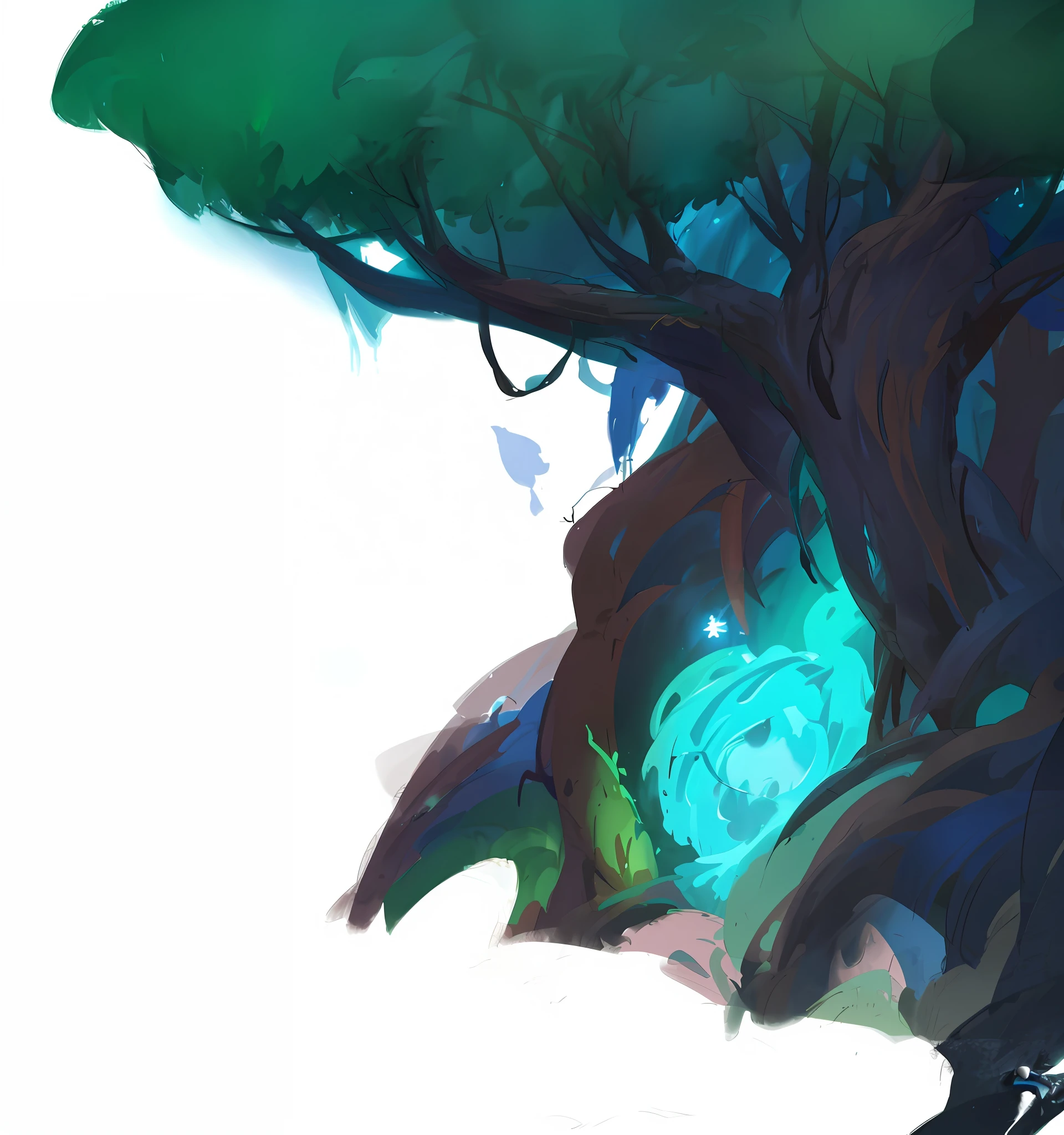 there is a painting of a tree with a glowing light in it, painted as a game concept art, background art, torchlight. sketch art. roots, stylized concept art, dota 2 concept art, environment concept, 2d concept art, magic tree, color study, stylized painting, low detailed. digital painting, digital painting concept art, concept art!