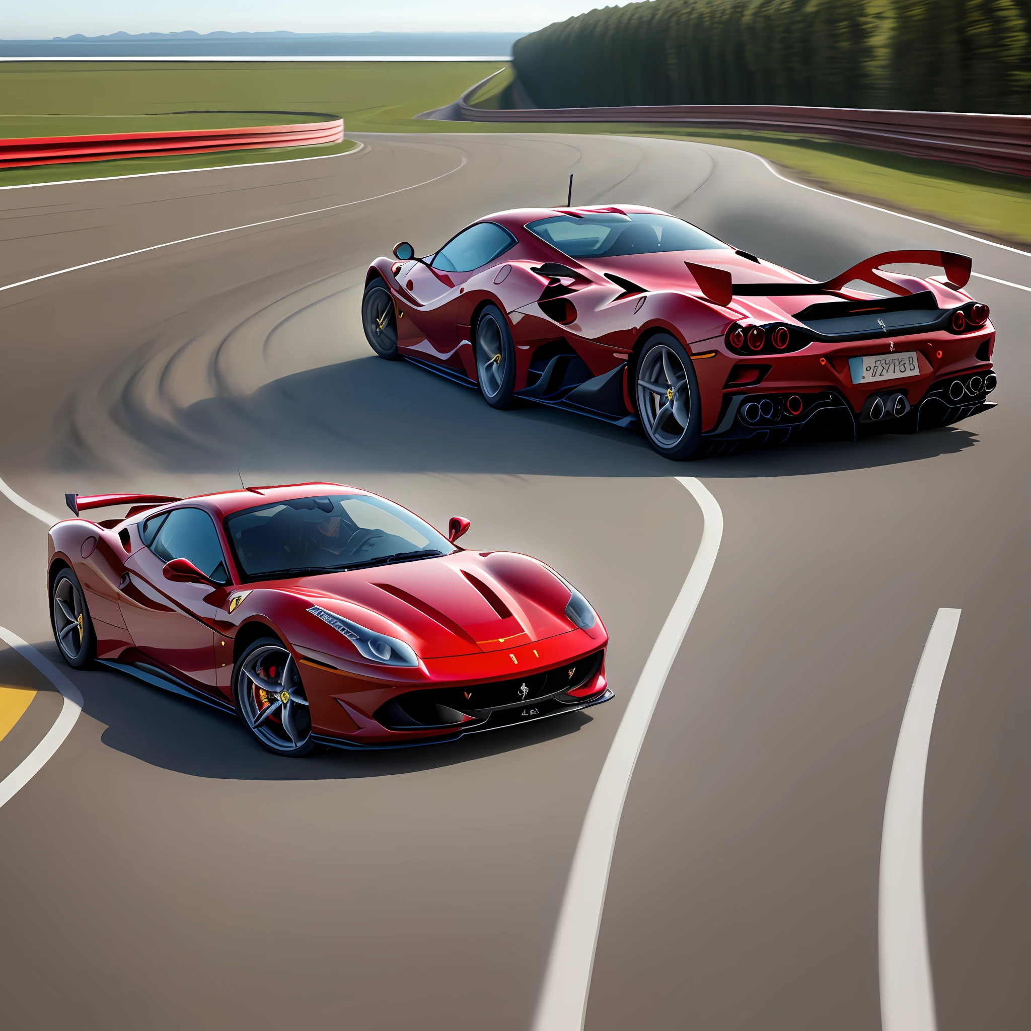a ferrari driving going to the horizon