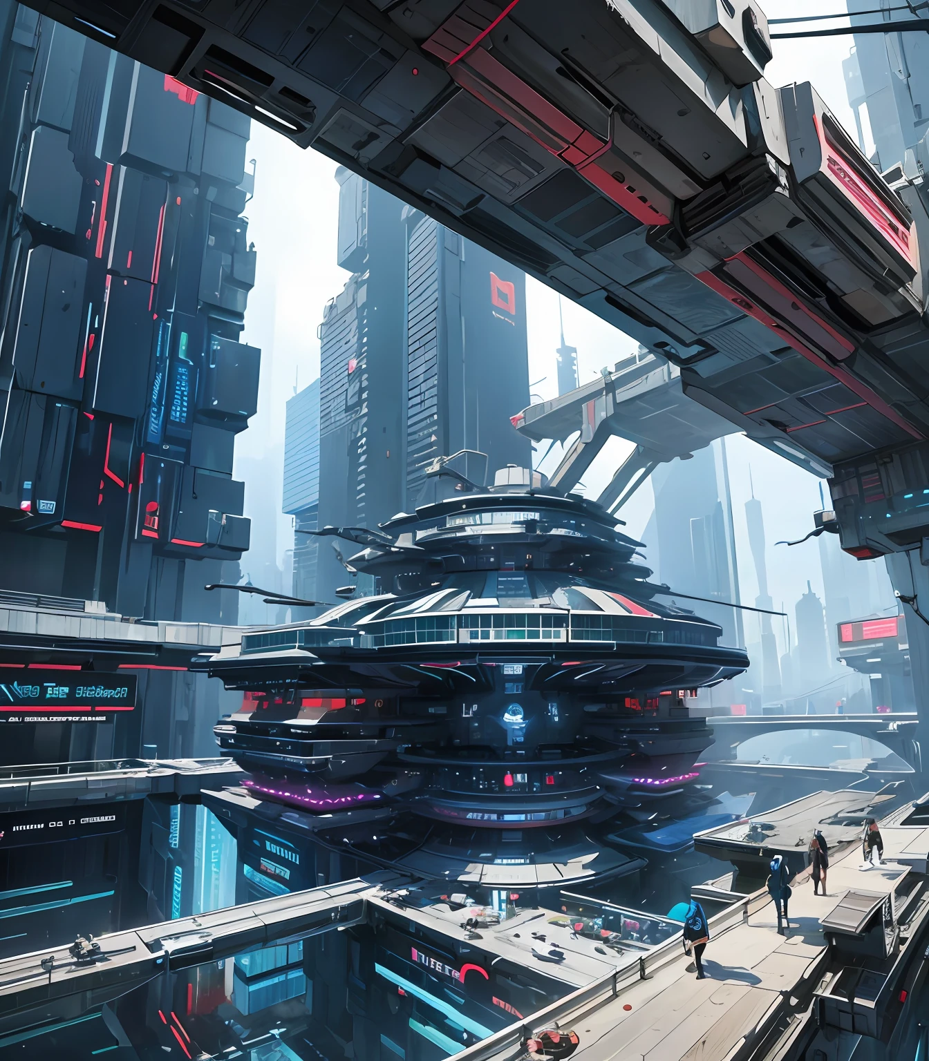 Futuristic Space Station, ((Cyborg)), (Irregular Architecture), Mechanics, (Cyberpunk), , Realistic Lighting, (Abyss) Masterpiece, High Quality, Beautiful Graphics, High Detail, --v6