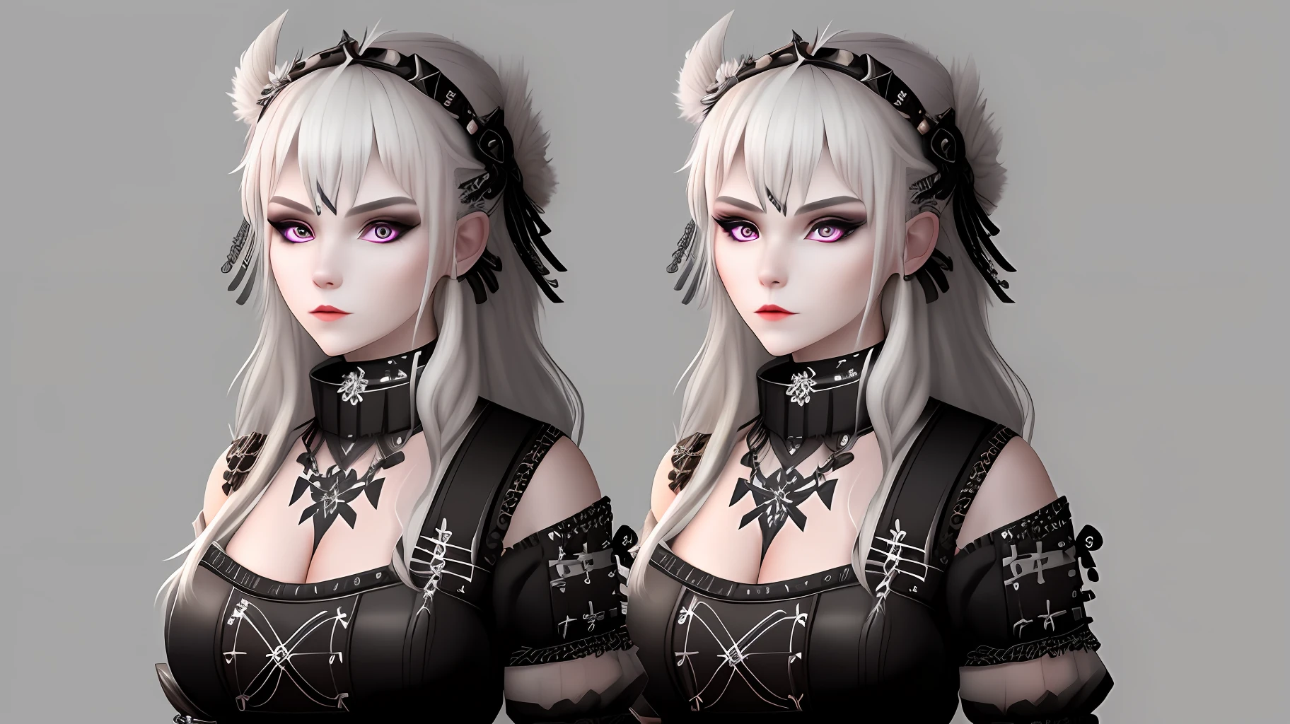 VTuber model full-face concept art: punk woman wearnng ancient pagan Karelian and Finnish clothes mixed with nu-goth aesthetic. Kalevala, folklore. Druid Louhi, Mistress of the North