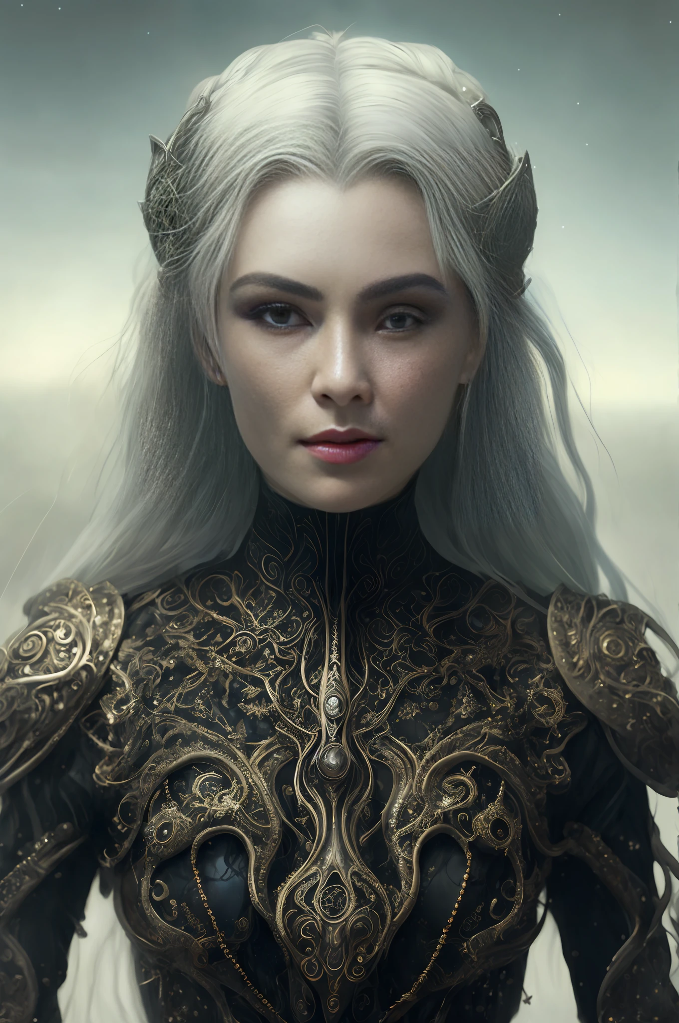 a close up of a woman with long white hair wearing a crown, detailed matte fantasy portrait, elegant cinematic fantasy art, portrait of an elf queen, hyperdetailed fantasy character, beautiful elf with ornate robes, yuri shwedoff and tom bagshaw, fantasy art behance, intricate wlop, fantasy concept art portrait, portrait of very beautiful elf, fantasy character portrait