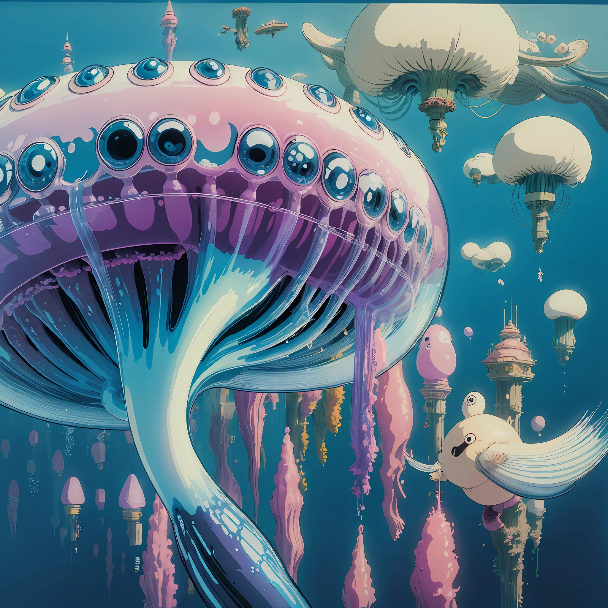 Best quality, masterpiece, bio-hybrid toothbrush_\(jellyfish)\, surreal, futuristic, gorgeous, Hayao Miyazaki, --v 6
