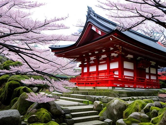 10 steps that lead to the shrine above, Japan, Spring