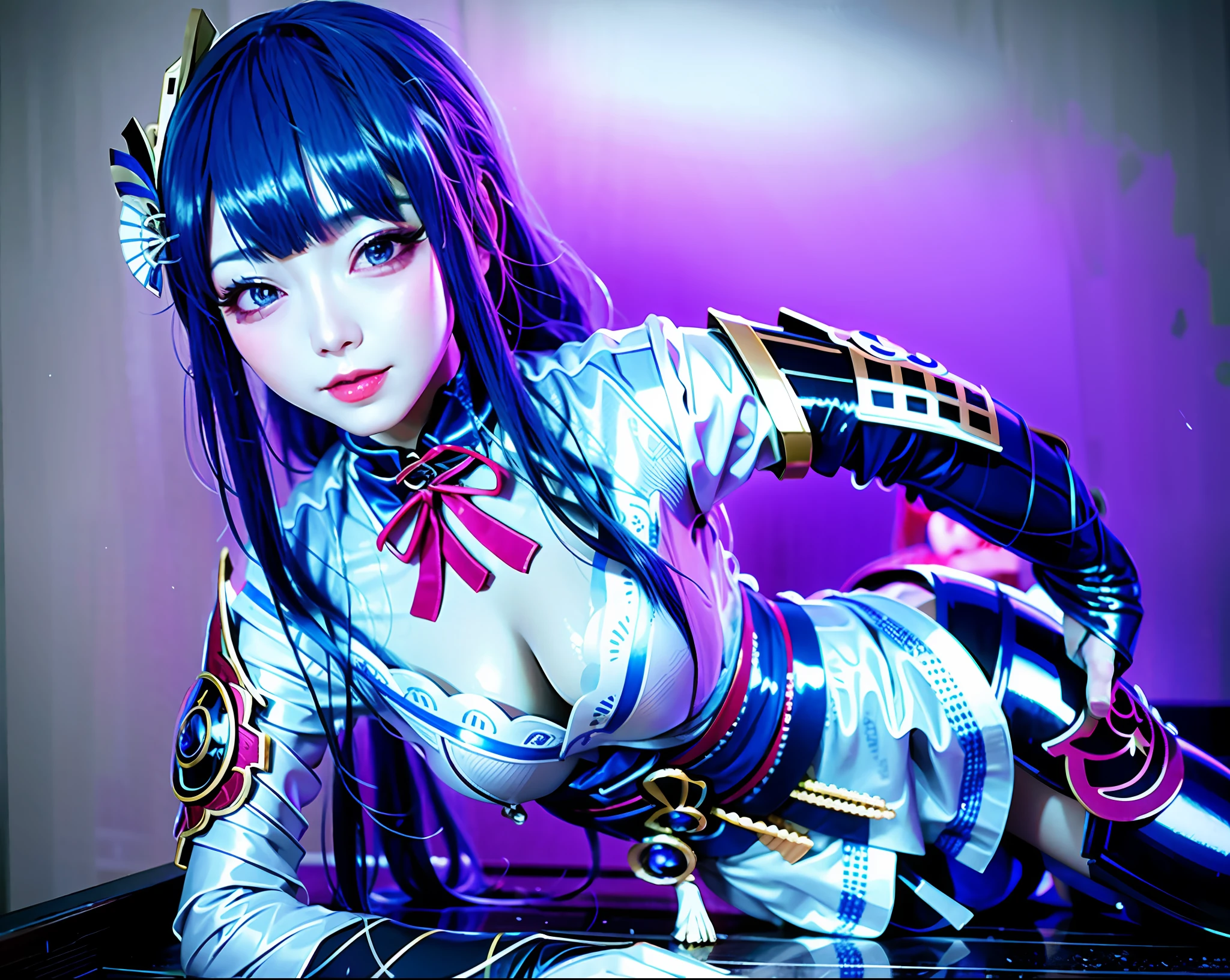 High-quality, clear photos, Korean women, beauty, beauty, beautiful girl, clothes latex texture, silver shape, seductive smile, sexy, sexuality, five senses, gorgeous, professional photographers take pictures, colorful lighting,