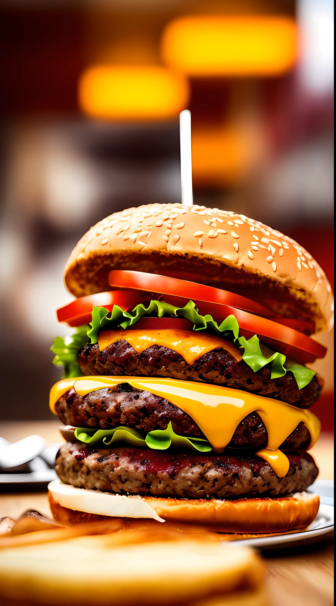 A burger falling in pieces juicy, tasty, hot, promotional photo, intricate details, hdr, cinematic, adobe lightroom, highly detailed