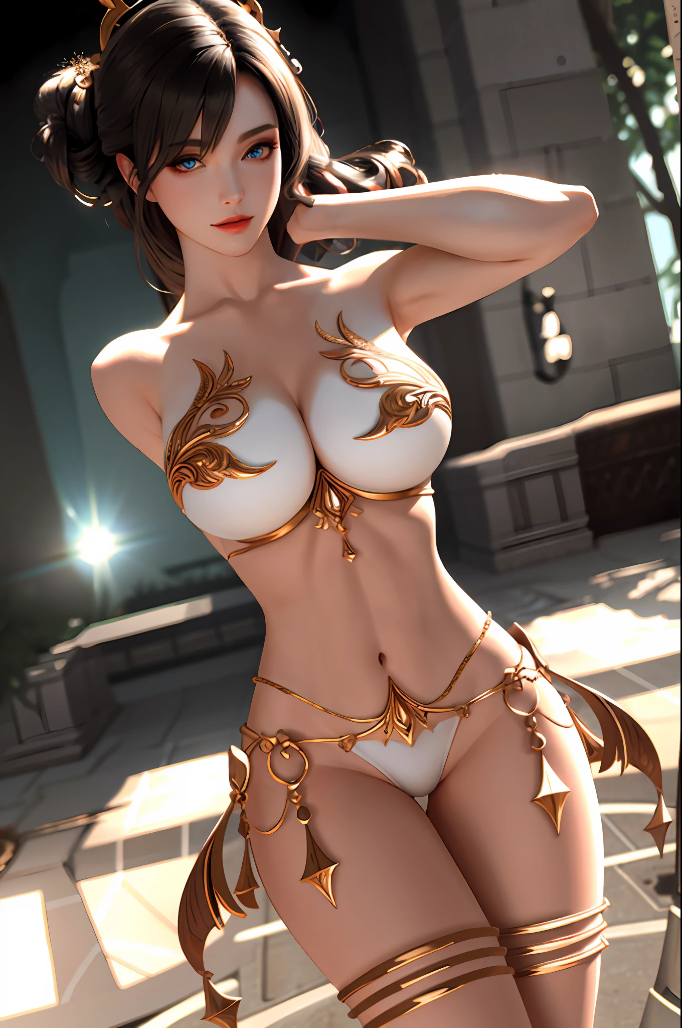 nsfw:1.5,masterpiece, best quality, high quality, High definition, High quality texture, High quality shadow, high detail, beautiful detailed, finely detailed, extremely detailed cg, detailed texture, a realistic representation of the face, realistic, colorful, delicate, Cinematic Light, sidelighting, Lens Flare, Ray tracing, sharp focus, (1girl, __focus__:1.3), (intricate details, makeup, PureErosFace_V1:0.5), (detailed beautiful delicate face, detailed beautiful delicate eyes, a face of perfect proportion, high detailed skin, detailed skin, best ratio four finger and one thumb, arms under breast, medium large breasts, wide hips, smooth midriff, skiny and thin, __fashion__, __hair__:1.3), __location__，no hands