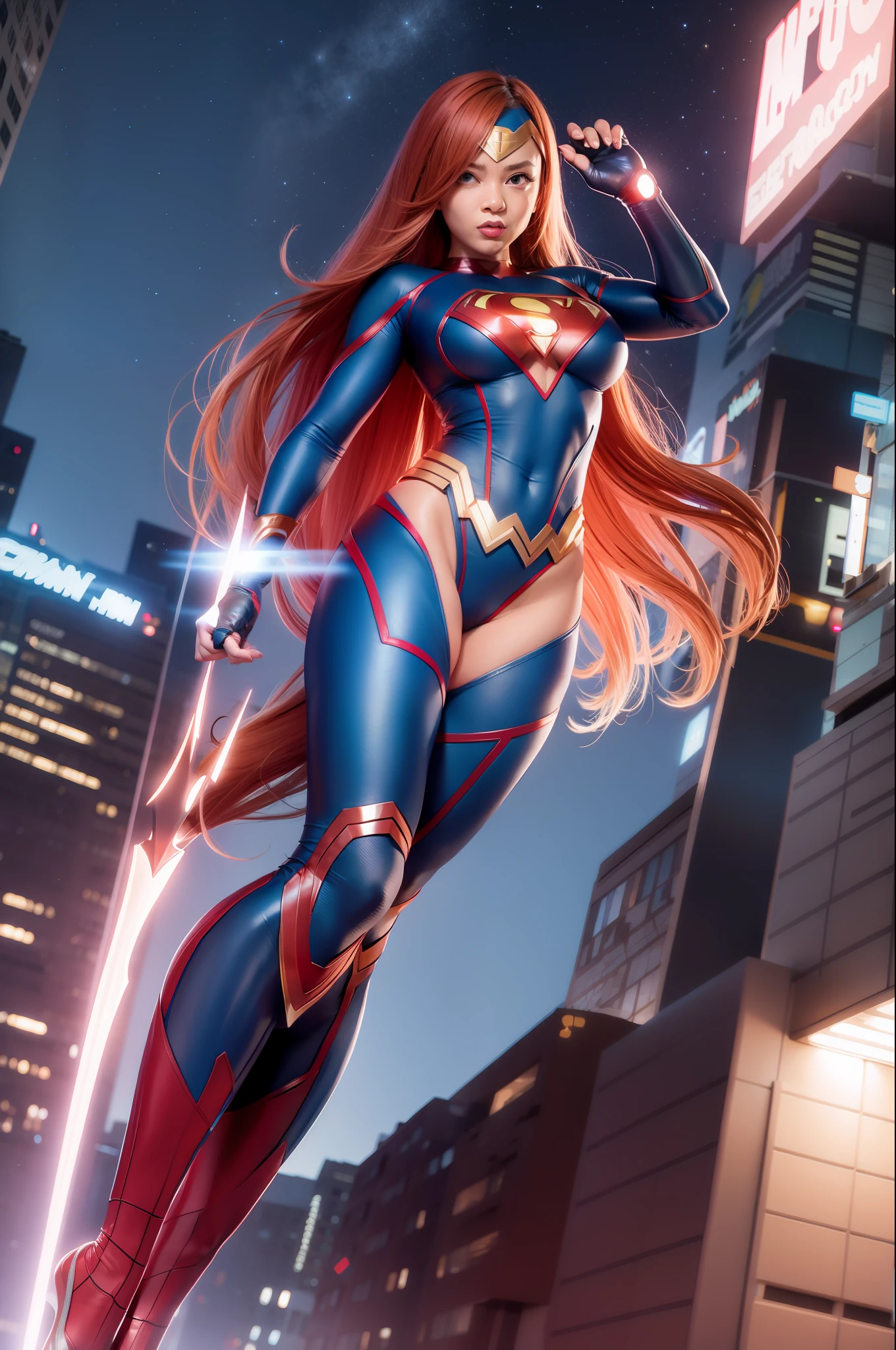 Superhero woman at night