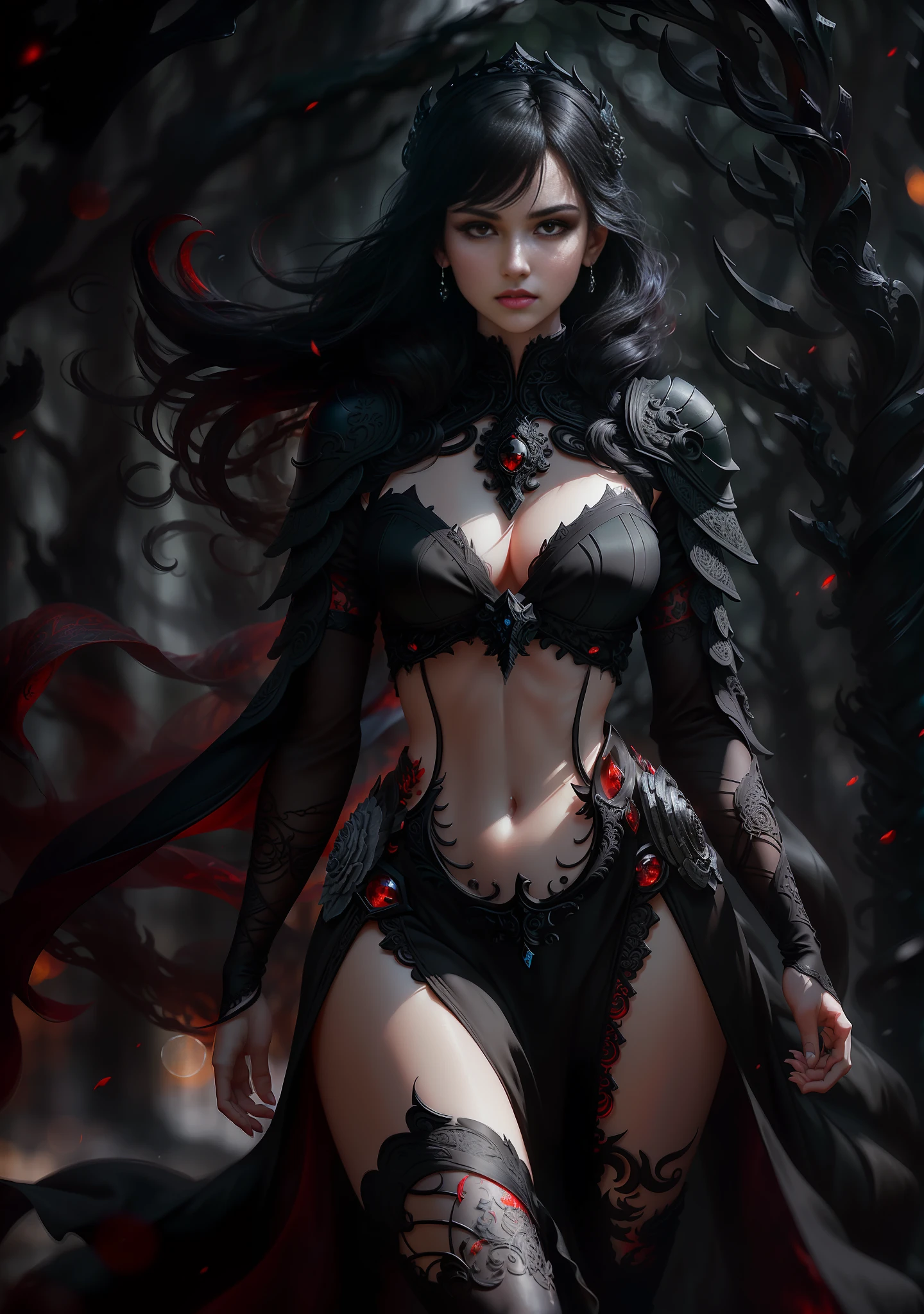 Analog style, ((intricate details)), full torso shot, cold light, beautiful legs, standing (pale gothic evil princess), (black hair), (intricate), ((bony light onyx dress)), (complex jagged obsidian crown), smooth thighs, perfect female body, dynamic pose, wind blown hair, perfect face, (realistic eyes), round irises, (((red eyes)) ), perfect eye, intricate, intricate, Helios 44-2, swirly bokeh, trend on artstation, sharp focus, studio photo, intricate detail, very detailed, sharp, dnd portrait, (cloth surface oil painting), perfect lighting, masterpiece, detailed background, portraits of artgerm and greg rutkowski, film lighting, 8k