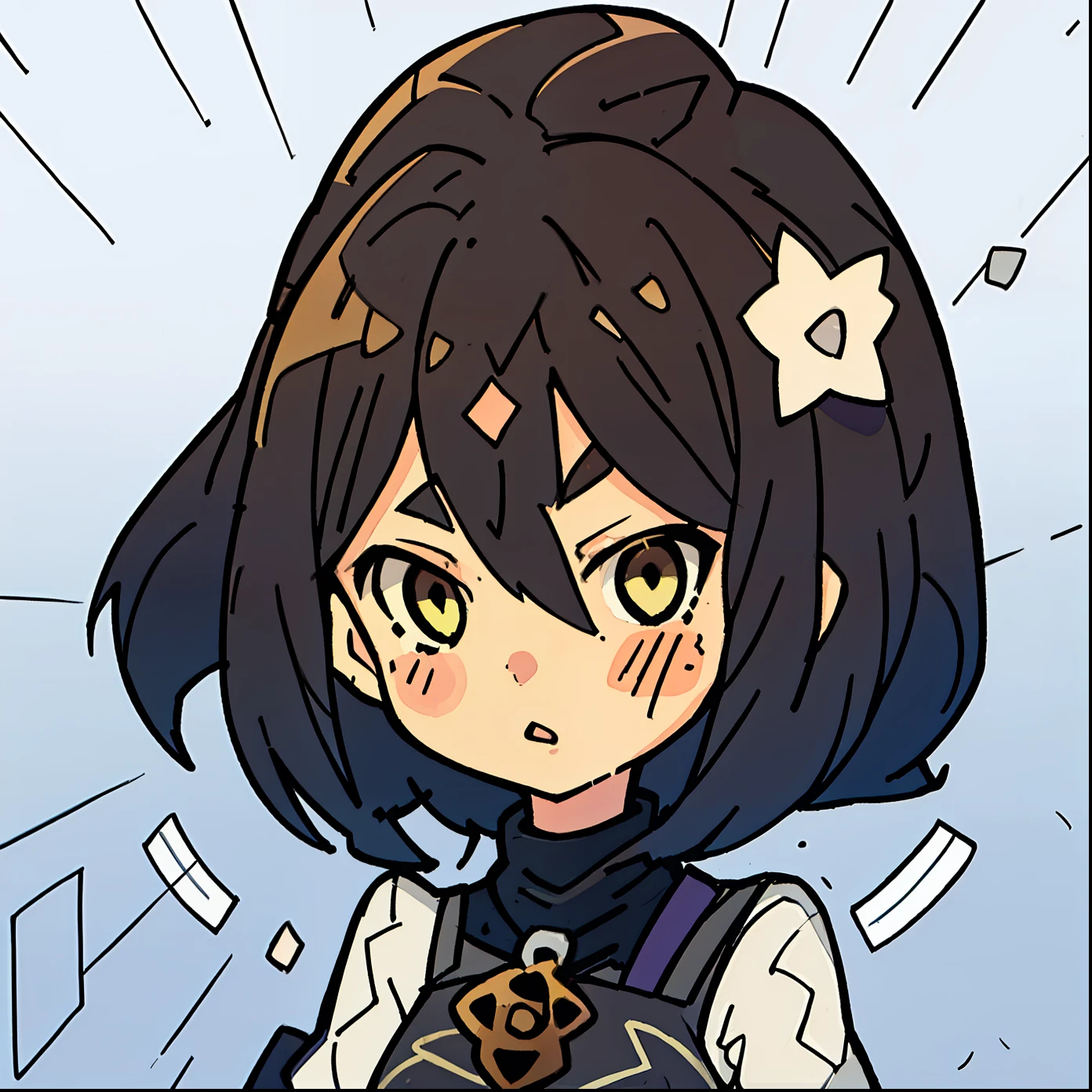 1 girl, high resolution, dynamic, short brown hair, pretty and cute face, black turtleneck, mobface style, white background, chibi style, in love, heart
