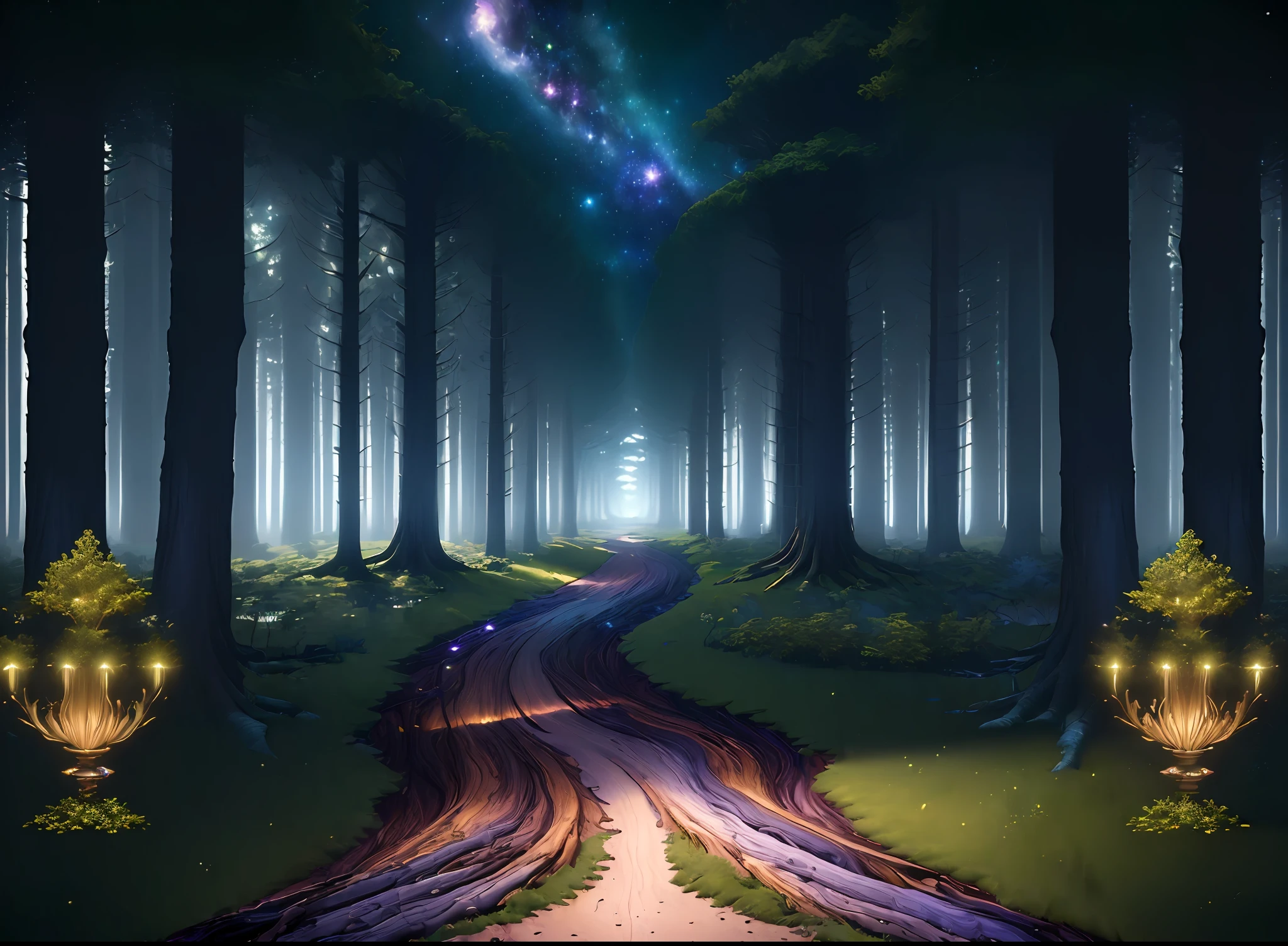(((Masterpiece))), best quality, ultra-detailed CG unity 8k wallpaper galaxy forest