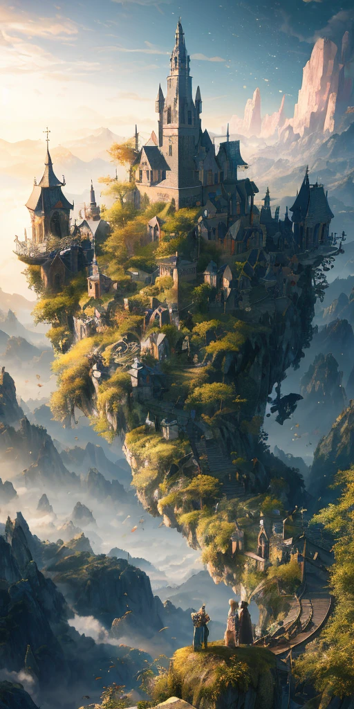 Masterpiece, best quality, high quality, extremely detailed CG unity 8k wallpaper, landscape, town, church, street, shop, woods, sky, cloud, sky, town dweller, mountain, landscape, water, tree, blue sky ,,, nature, cloudy sky, award winning photography, bokeh, depth of field, HDR, bloom, chromatic aberration, photorealism, very detailed, trending on artstation, trending on CGsociety, intricate, high detail, dramatic, midjourney art