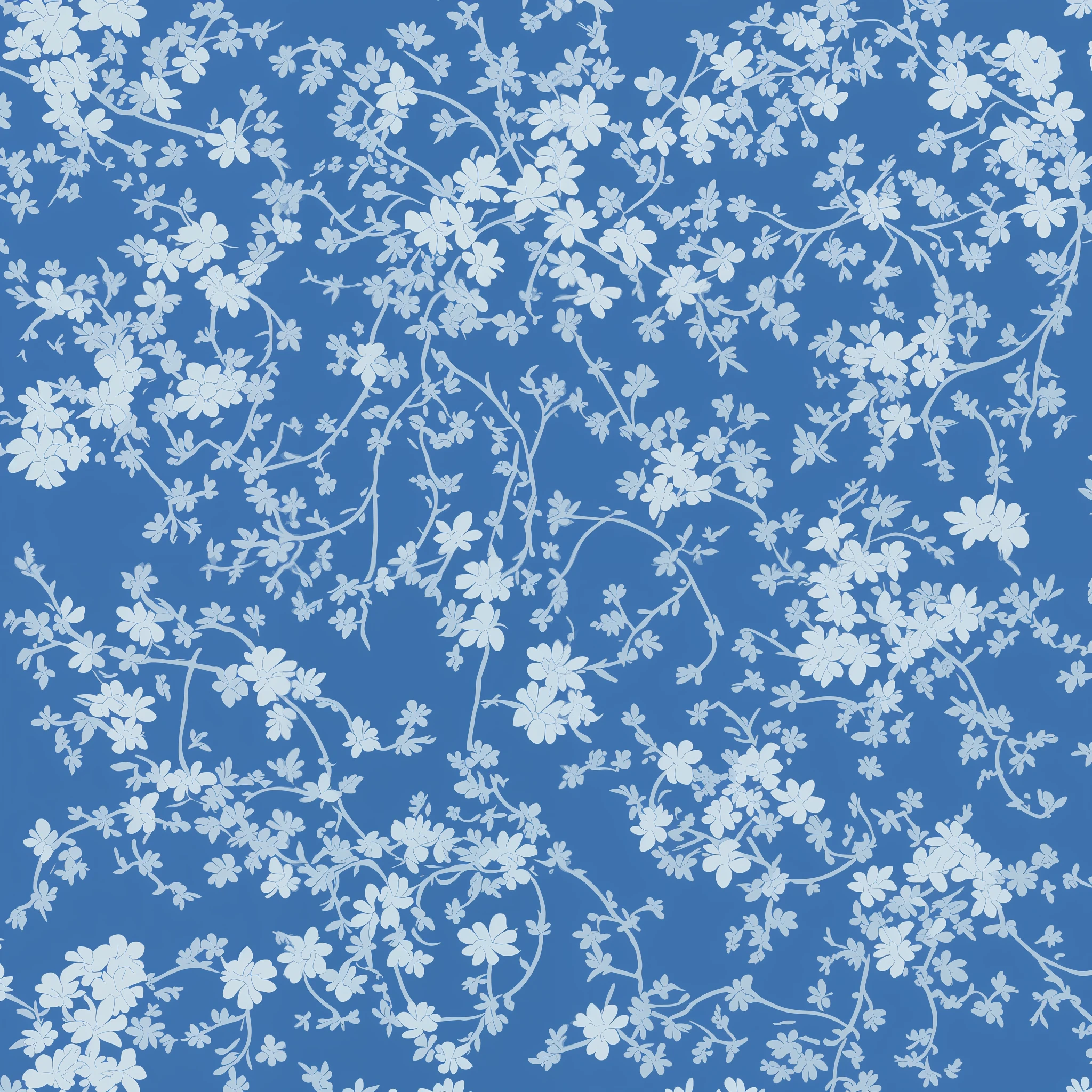 flowers and vines pattern with birds on a blue background, tetragonal continuity pattern --tile