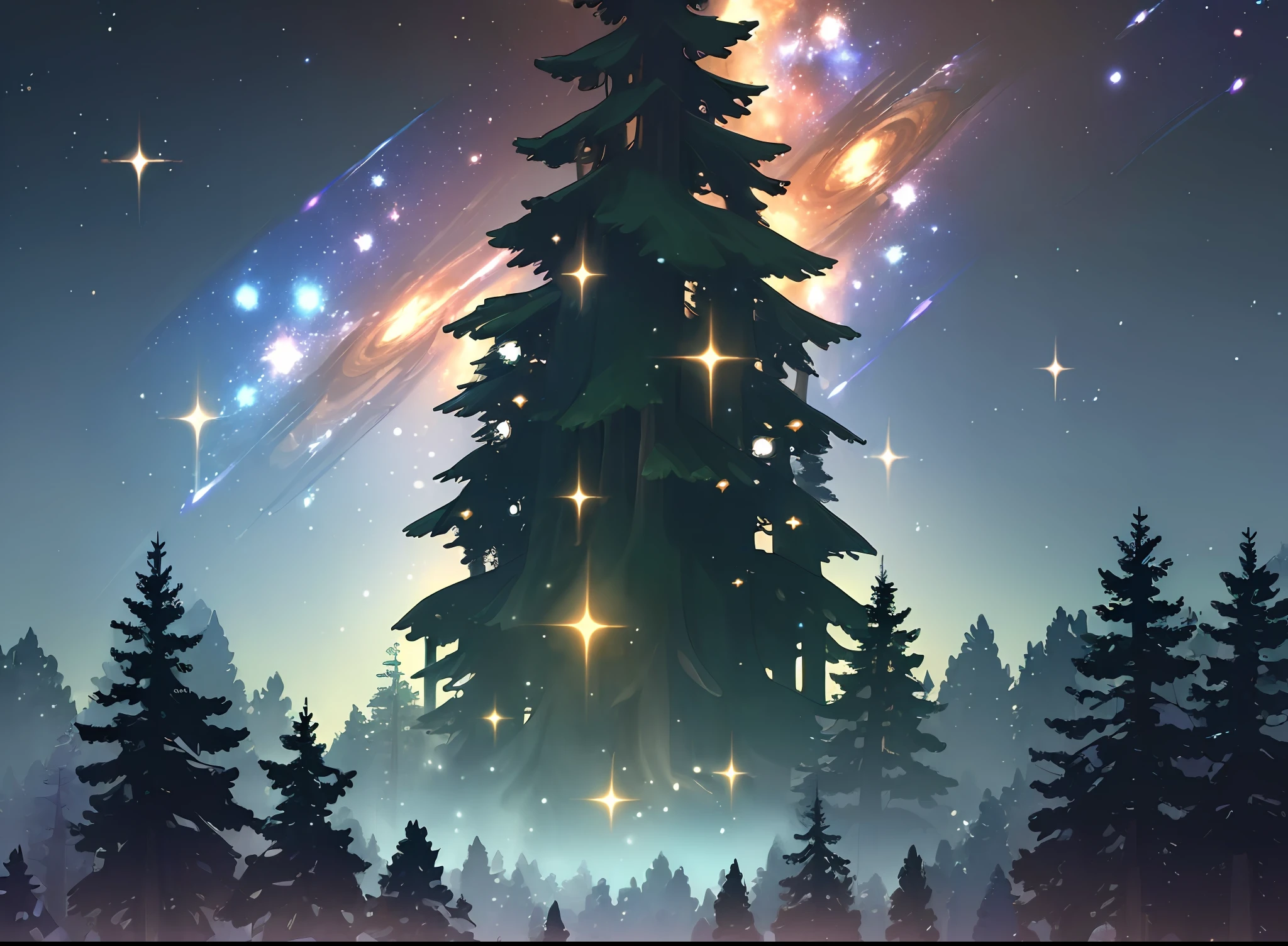 (((Masterpiece))), best quality, ultra-detailed CG unity 8k wallpaper galaxy forest