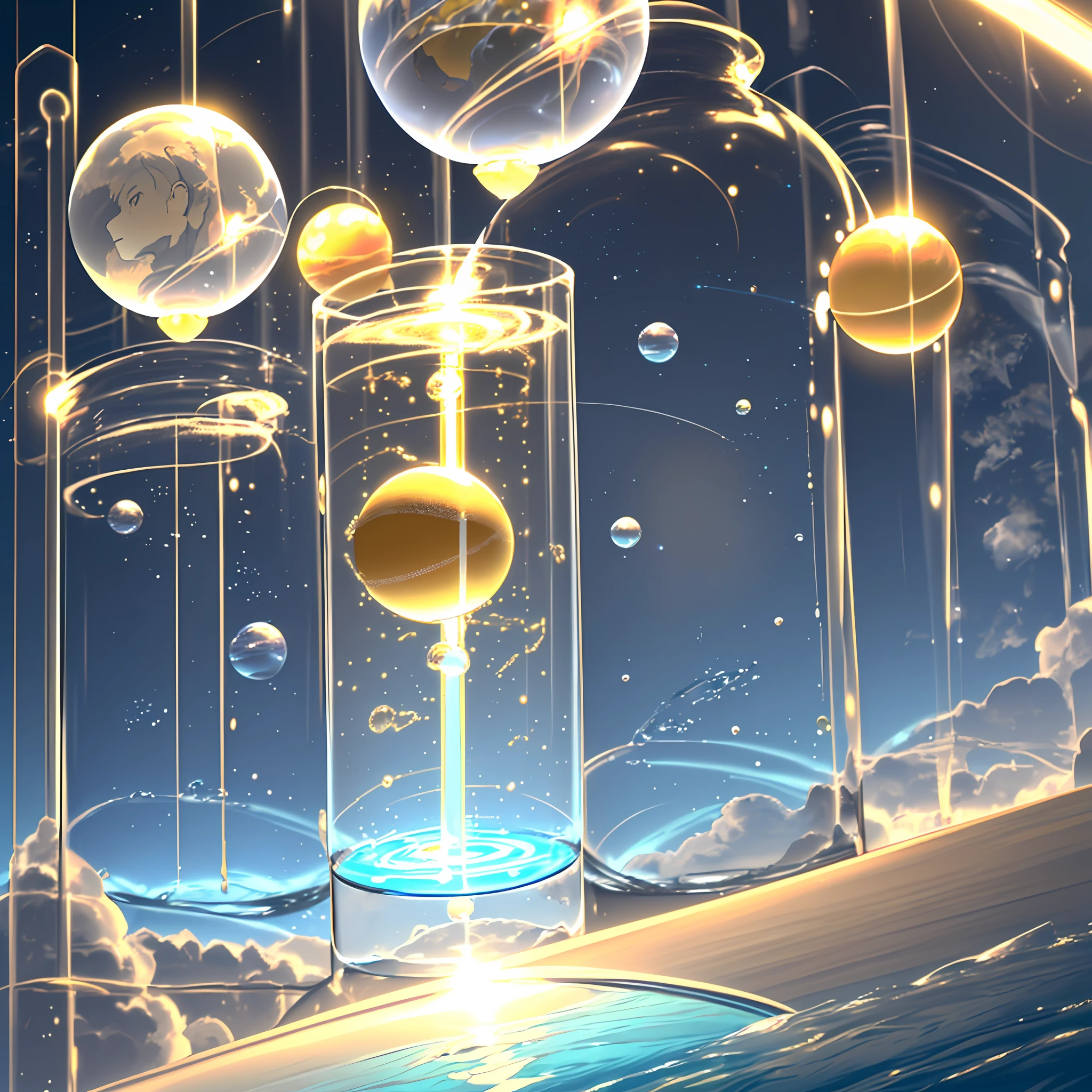 ((Black and gray lab:1.2)|(Lab:0.9)|(Lab environment)),((2 Men) AND (Floating:0.7|(Jump to catch sphere:1.2))),((Yellow energy: 1.1)|(Golden energy)|()(Energy)),((Shiny sphere:1.2)|(Yellow sphere)),(Big hair:1.1 AND Body of a god:1.1)