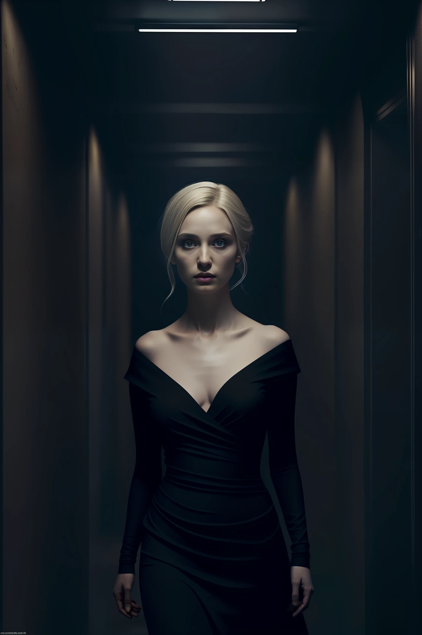 1girl, solo, brown eyes, white hair, (HP: 1), walking in a dark subway car, (surrounded by many people: 1.2), crowd, full body, (uniform: 1.5), dullyarts, damaged background details ,eye details,(The Last Survivor\), (realism:1.4),official art,unreal 8k wallpaper,ultra-detailed,horror unique,masterpiece,best quality,(dynamic angle:1.4),(dark and elegant Lighting: 1.2), Calm, Dim Colors, Horror, Horror Style, Medium Chest