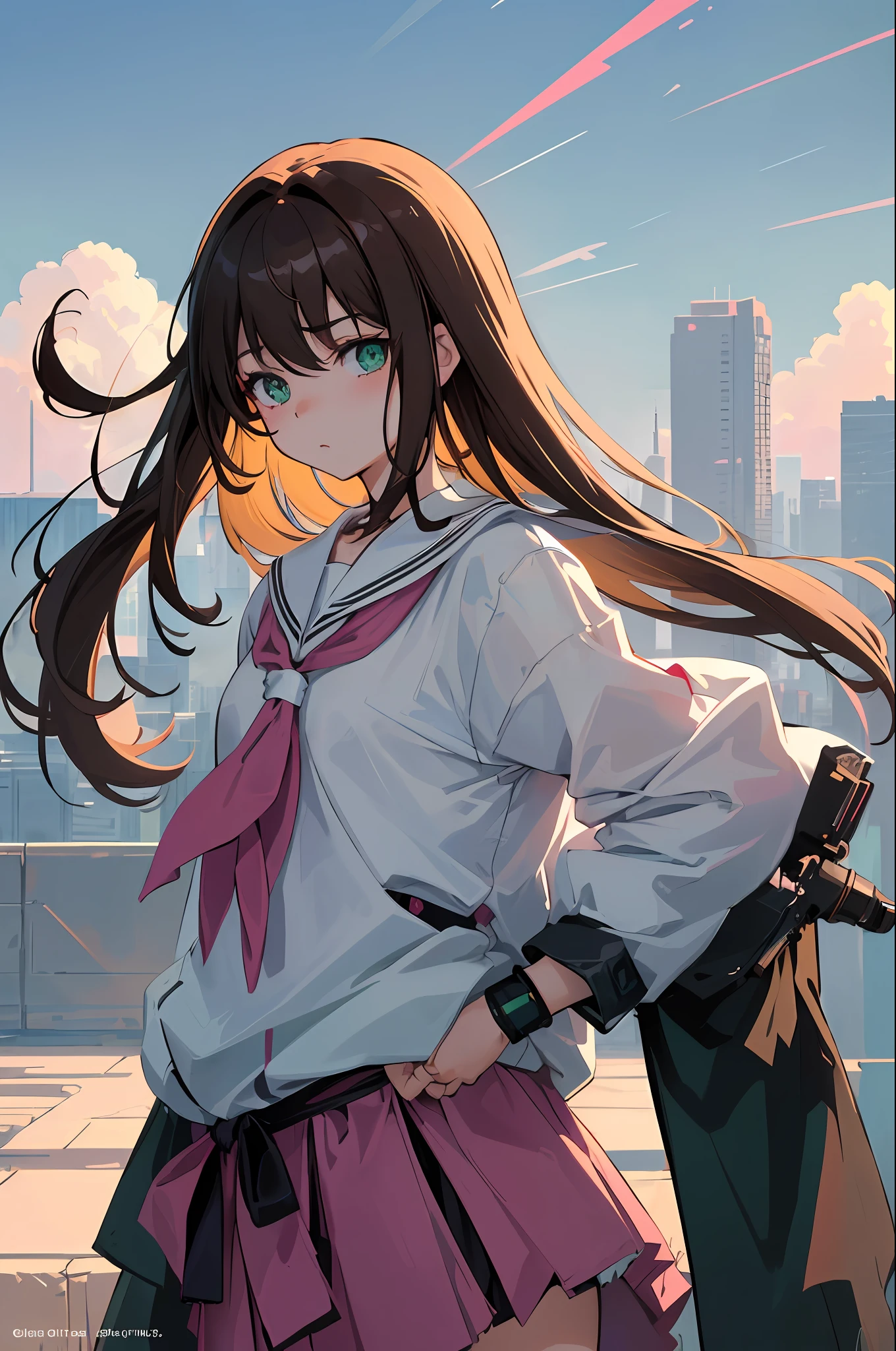(anime style), ((artwork)), ((masterpiece)), (perfect quality), (perfect character), (amazing designer), (1 boy), (3:4 aspect ratio), (lighting hard linear), (best illustrator artist), (Wlop style), (amazing performance), (8k high definition landscape), (neutral pastel colors), (amazing Cyberpunk background), (a cute boy, with brown hair, green eyes , white skin, wearing a school uniform, in her shy and cute look), (in a calm and peaceful environment, with winds, highlighting the character), clouds in the blue sky, with little clarity.