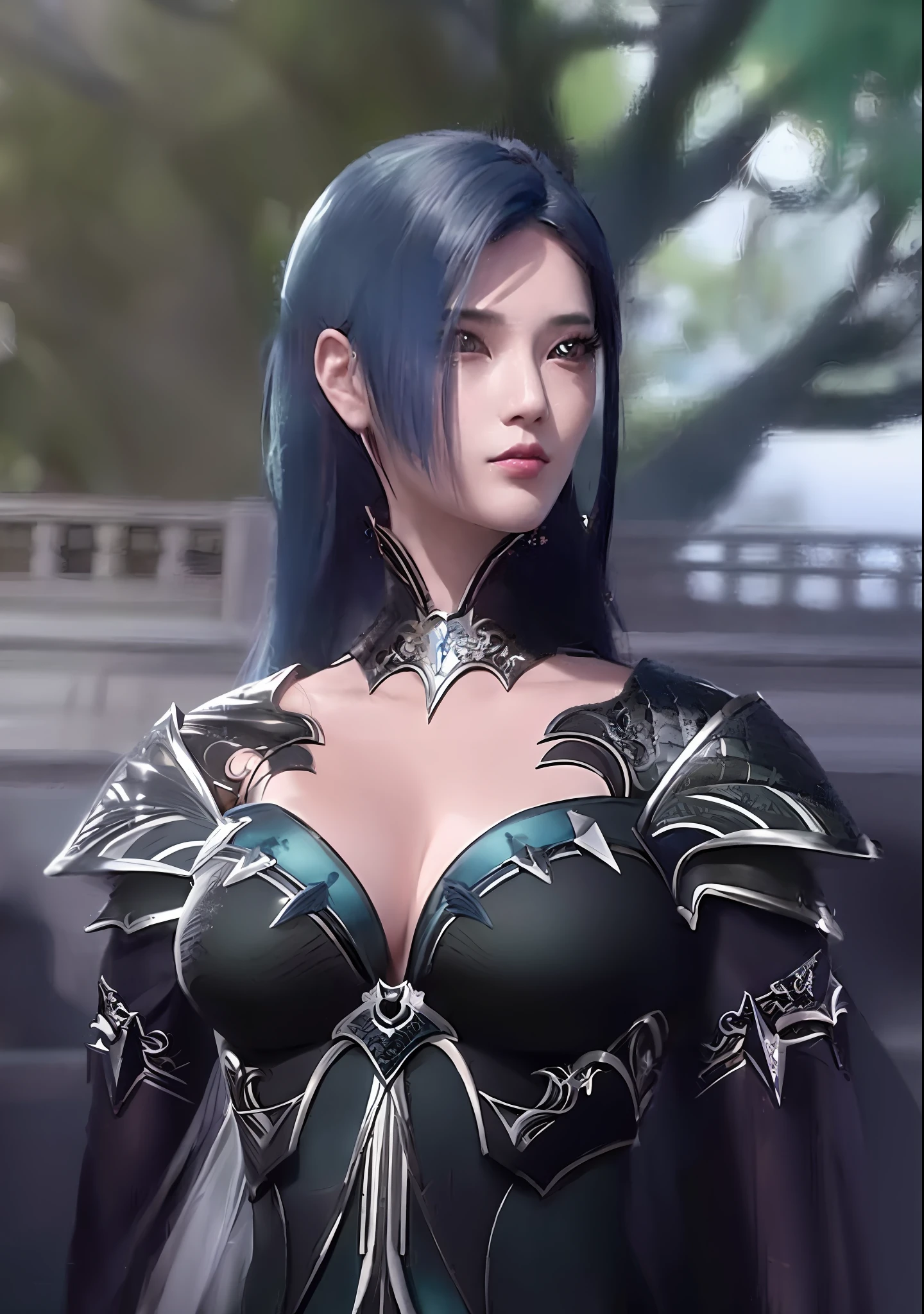 a close up of a woman with blue hair and a sword, concept art inspired by Lü Ji, trending on cg society, fantasy art, game cg, a beautiful fantasy empress, alluring princess knight, cinematic goddess close shot, portrait knights of zodiac girl, extremely detailed goddess shot, cinematic goddess shot, ((a beautiful fantasy empress)), biblical female, best quality, masterpiece, high_res, 1girl, hair ornament, necklace, jewelry, Beautiful face, photo realistic, rim lighting, (high detailed skin:1.2), 8k uhd, dslr, soft lighting, high quality, volumetric lighting, candid, Photograph, high resolution, 4k, 8k, medium breasts, absurdres, ponytail contorted, best ratio four finger and one thumb, (ulzzang-6500-v1.1:0.9)