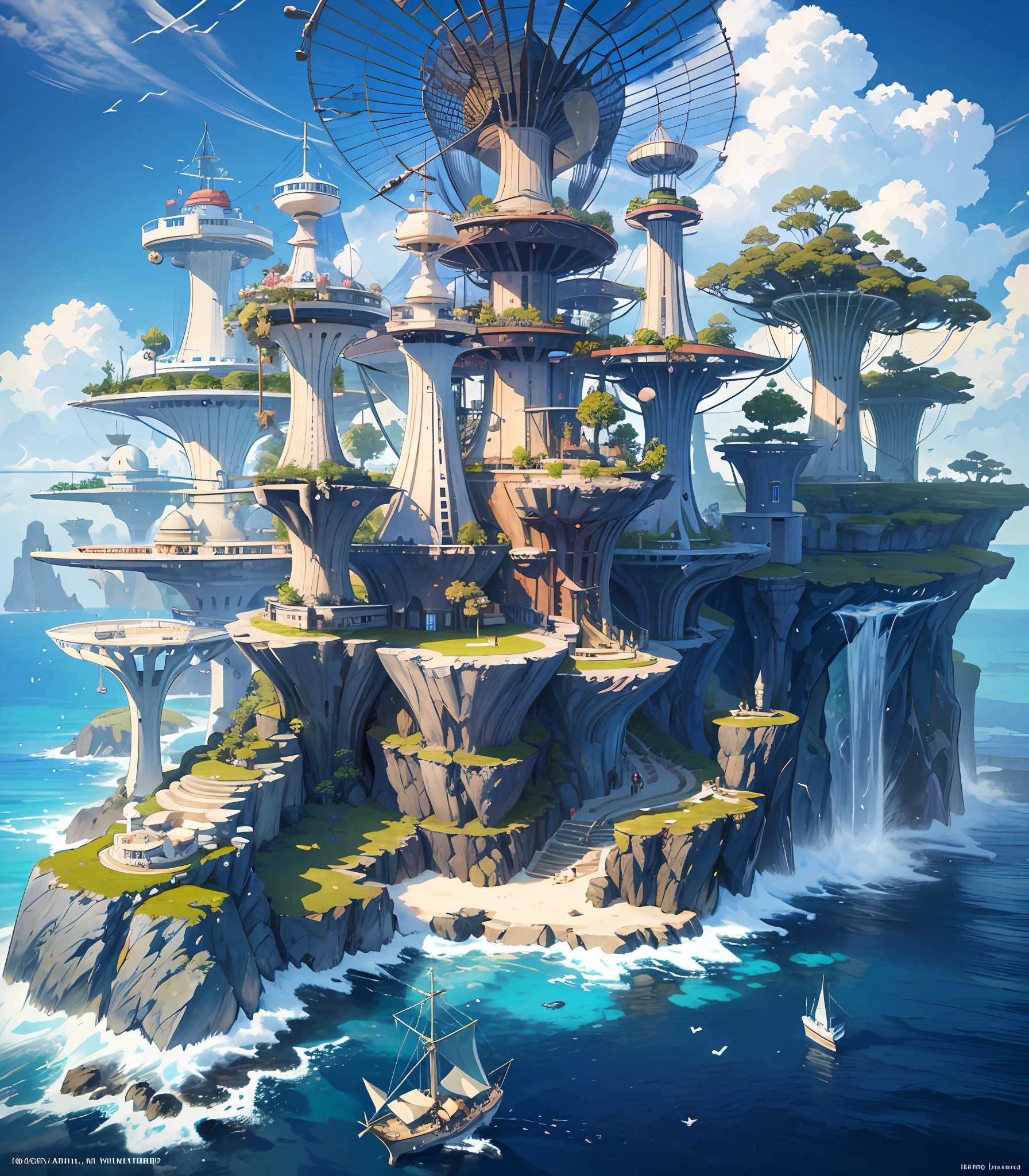 Many islands are suspended in the air with many small airships flying around, cities, fantasy, magical plants growing, extreme details, realistic light, epic composition, (complex details), (complex design, ultra-details :1.2), Art Station, (Masterpiece, Best Quality), Ultra HD, 32k --v 6