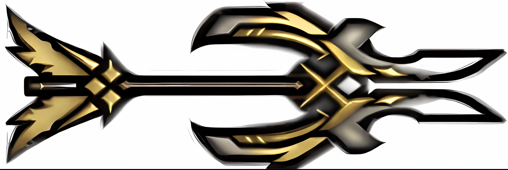 a close up of a gold arrow with two wings on a black background, glaive, draconic staff, dragon staff, halberd, deep space 9, glowing draconic staff, polearm glaive, hypdertailed, heavy jpeg artifact blurry, gold sword, protoss!!!!, sword antlers, protoss!!, kitava