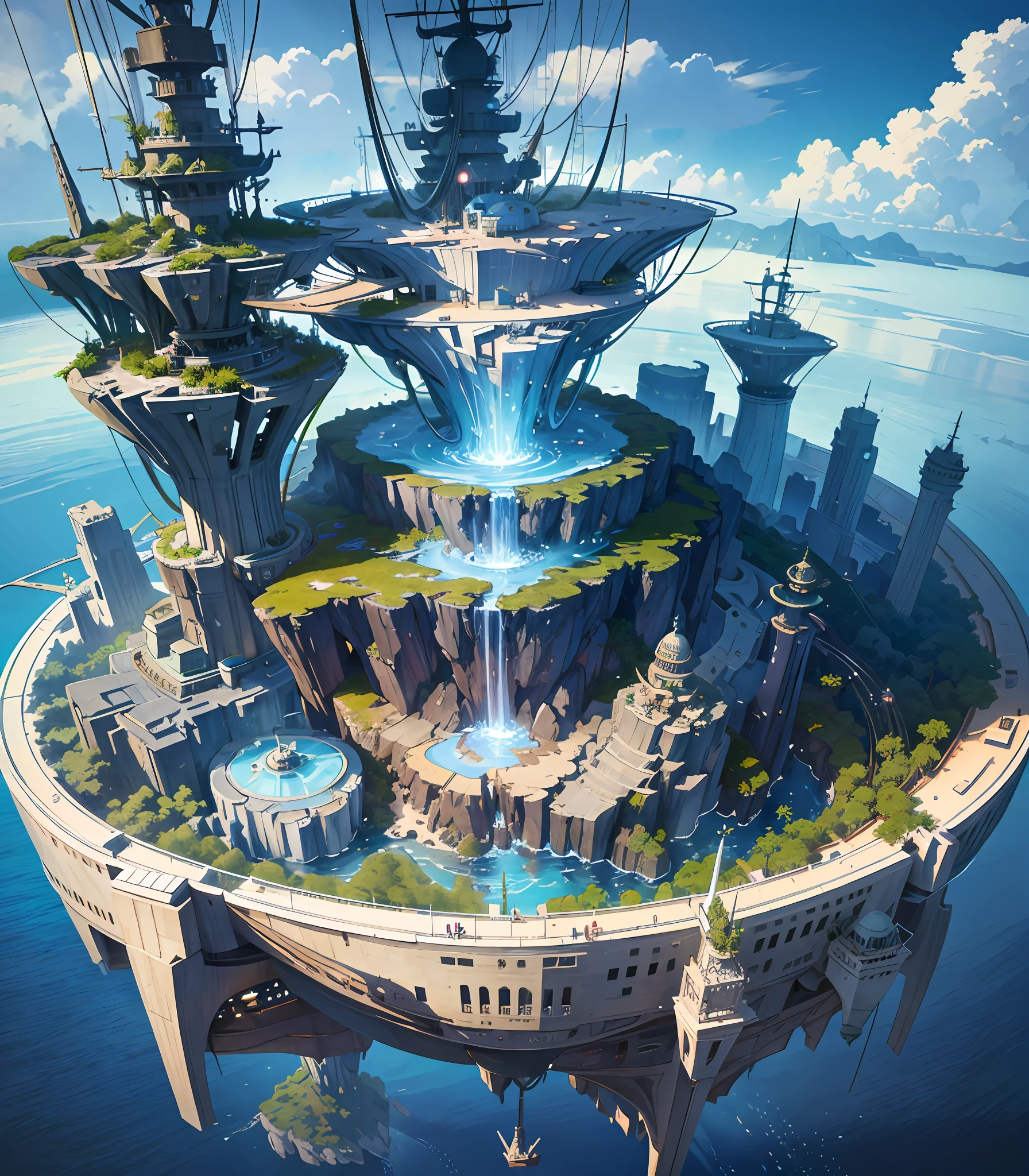 Many islands are suspended in the air with many small airships flying around, cities, fantasy, magical plants growing, extreme details, realistic light, epic composition, (complex details), (complex design, ultra-details :1.2), Art Station, (Masterpiece, Best Quality), Ultra HD, 32k --v 6